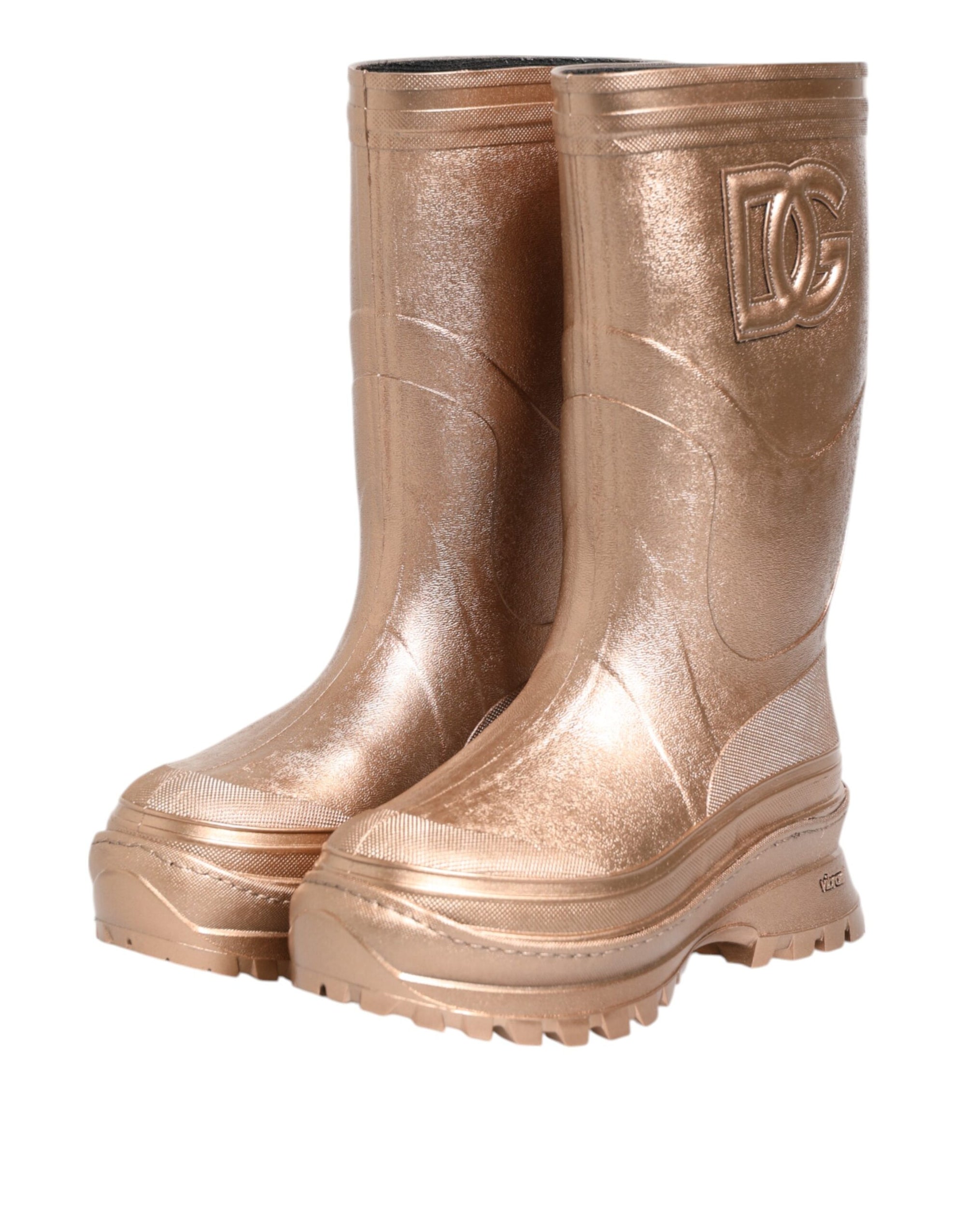 Bottes de pluie à enfiler en caoutchouc or rose Dolce & Gabbana
