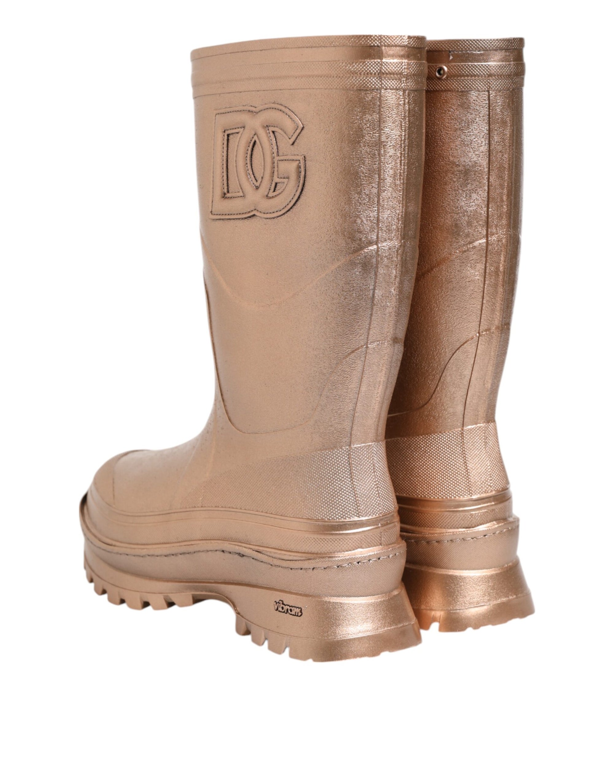 Bottes de pluie à enfiler en caoutchouc or rose Dolce & Gabbana