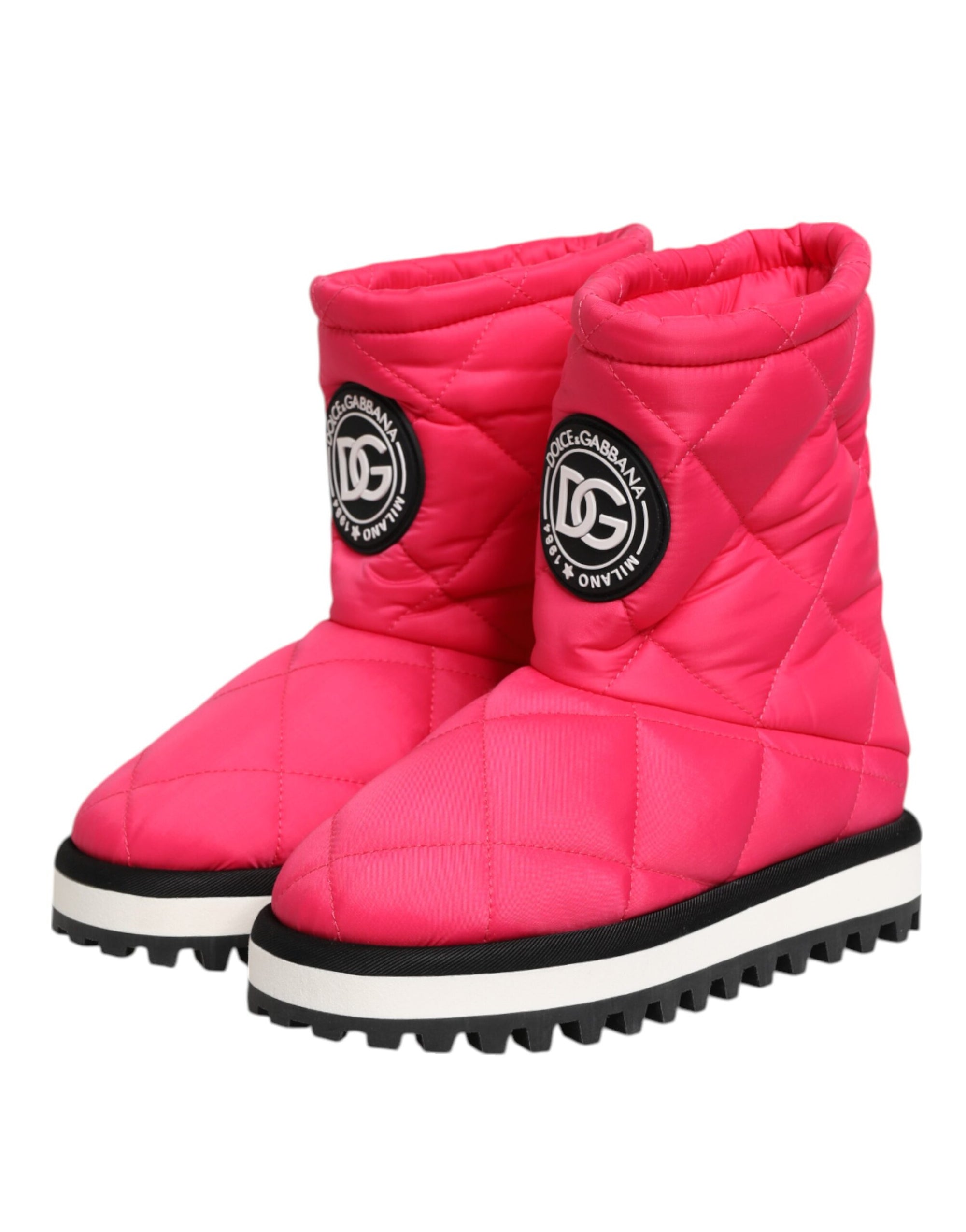 Dolce &amp; Gabbana Pink White Viscose Padded Mid Calf Boots Shoes