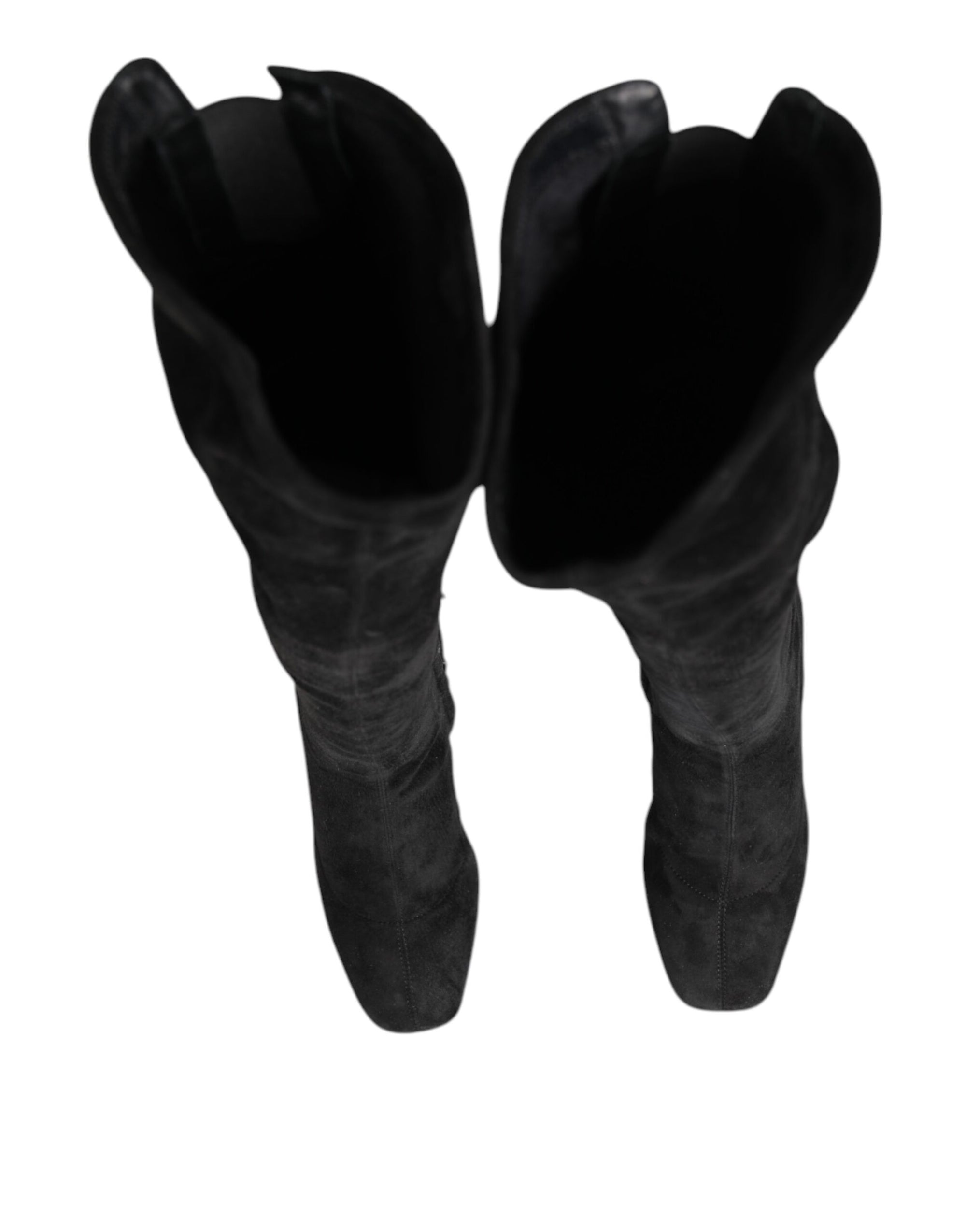 Dolce &amp; Gabbana Black Suede Leather Knee High Boots Shoes