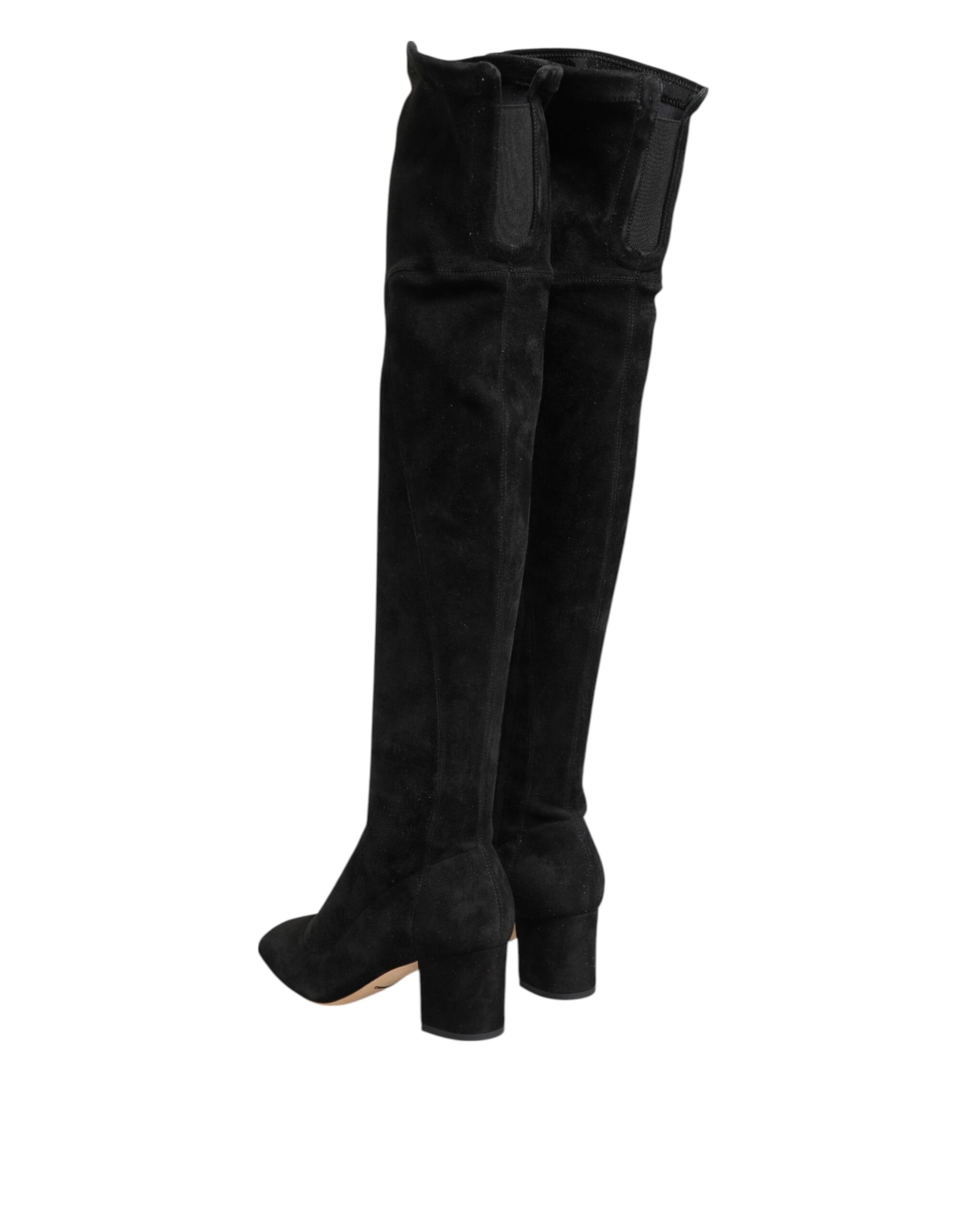 Dolce &amp; Gabbana Black Suede Leather Knee High Boots Shoes