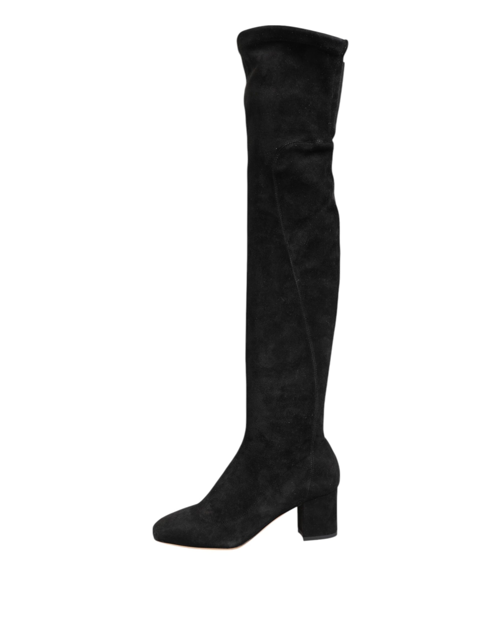 Dolce &amp; Gabbana Black Suede Leather Knee High Boots Shoes