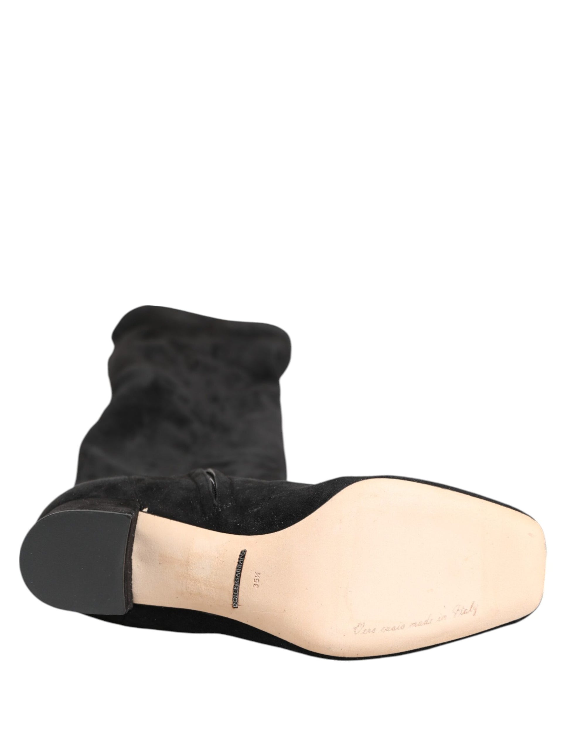 Dolce &amp; Gabbana Black Suede Leather Knee High Boots Shoes