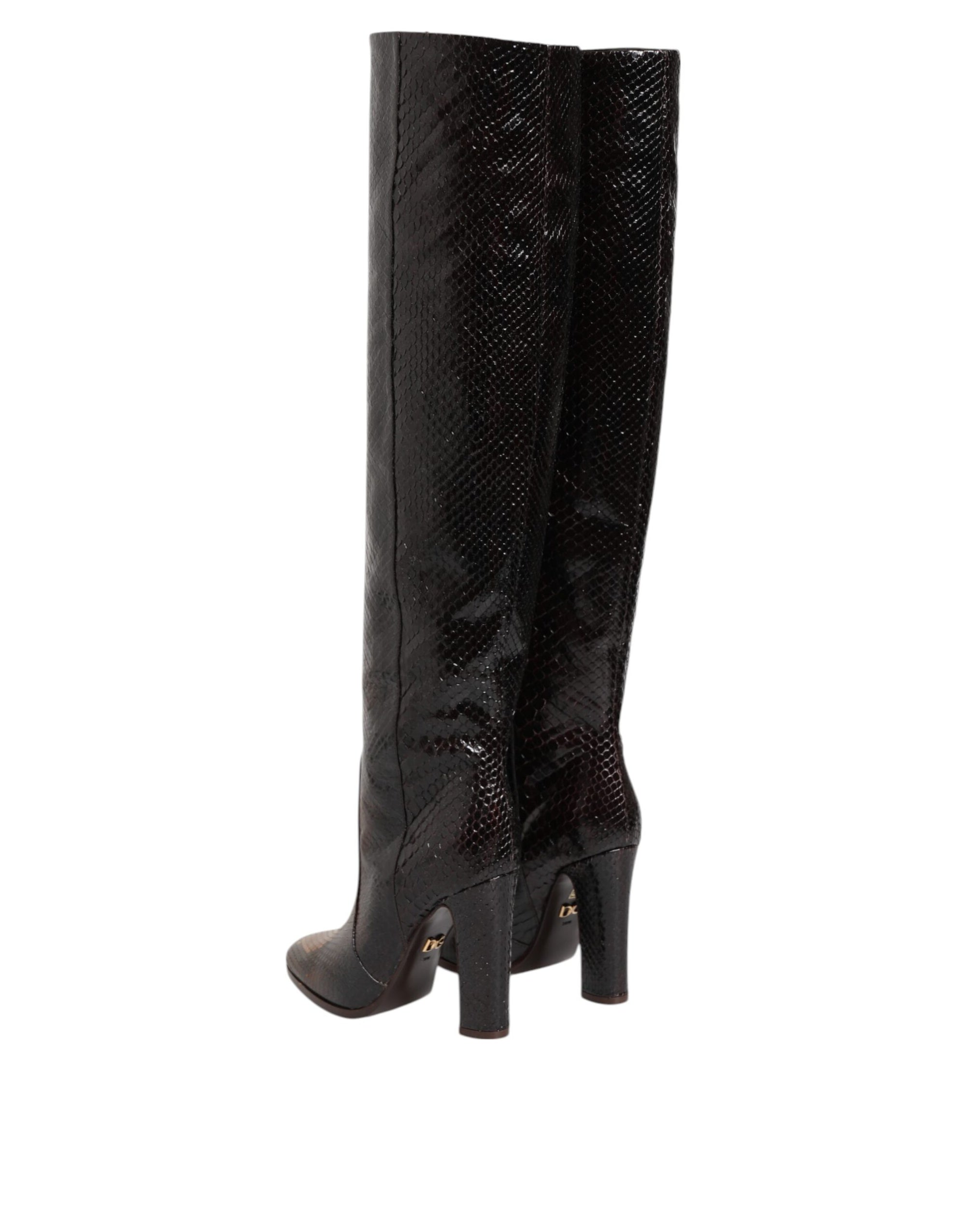 Dolce &amp; Gabbana Brown Python Snakeskin Print Riding Boots Shoes