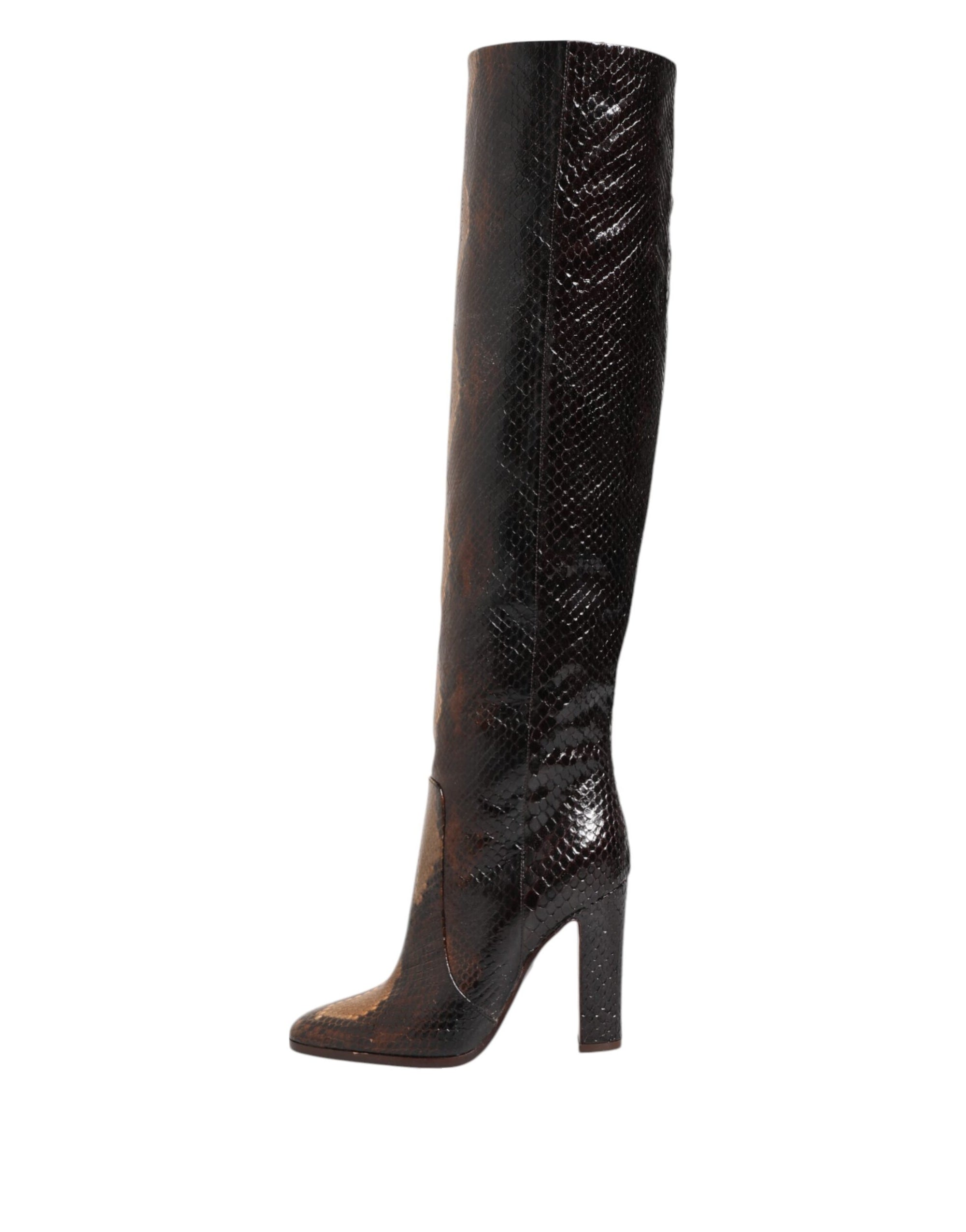 Dolce &amp; Gabbana Brown Python Snakeskin Print Riding Boots Shoes