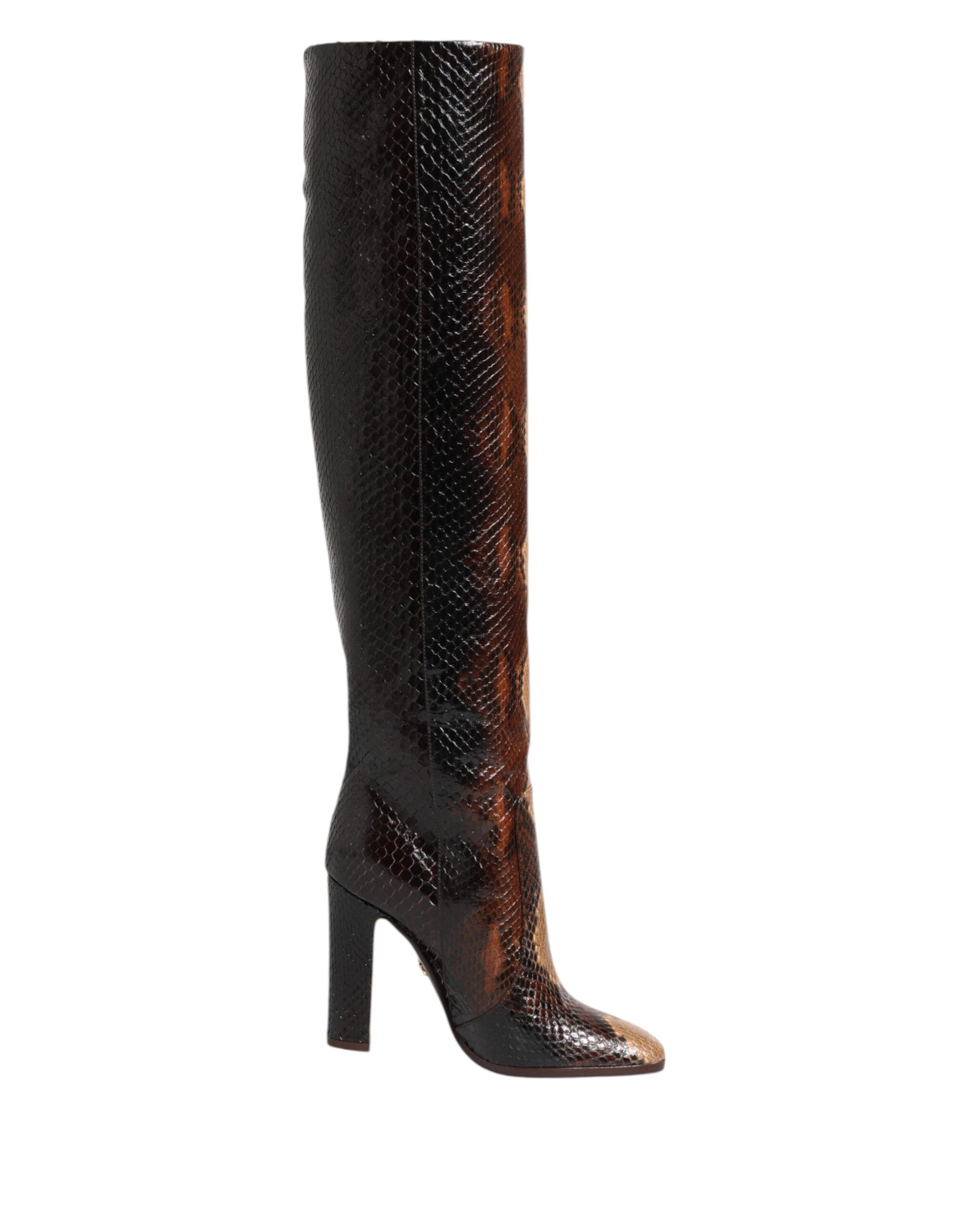 Dolce &amp; Gabbana Brown Python Snakeskin Print Riding Boots Shoes