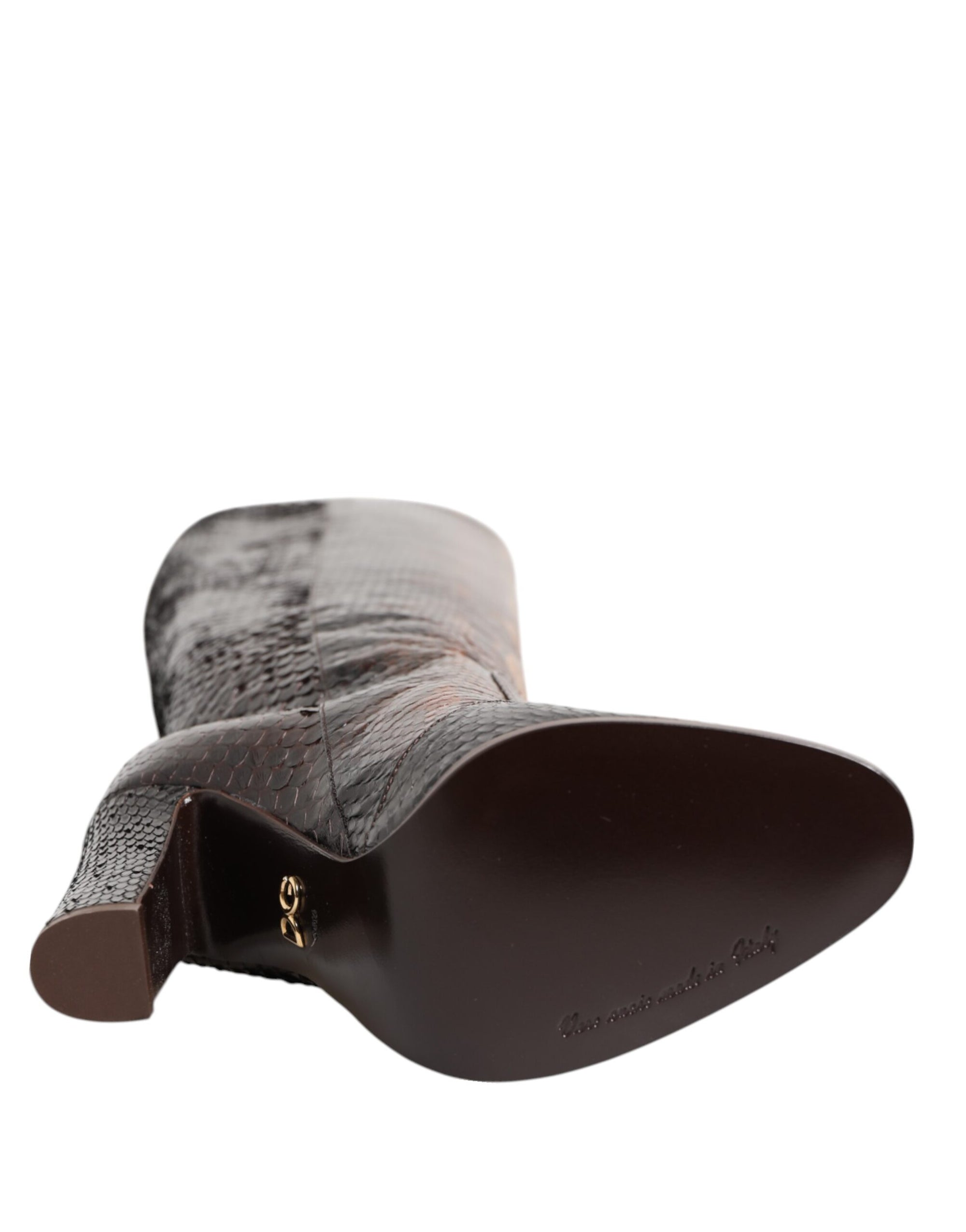 Dolce &amp; Gabbana Brown Python Snakeskin Print Riding Boots Shoes