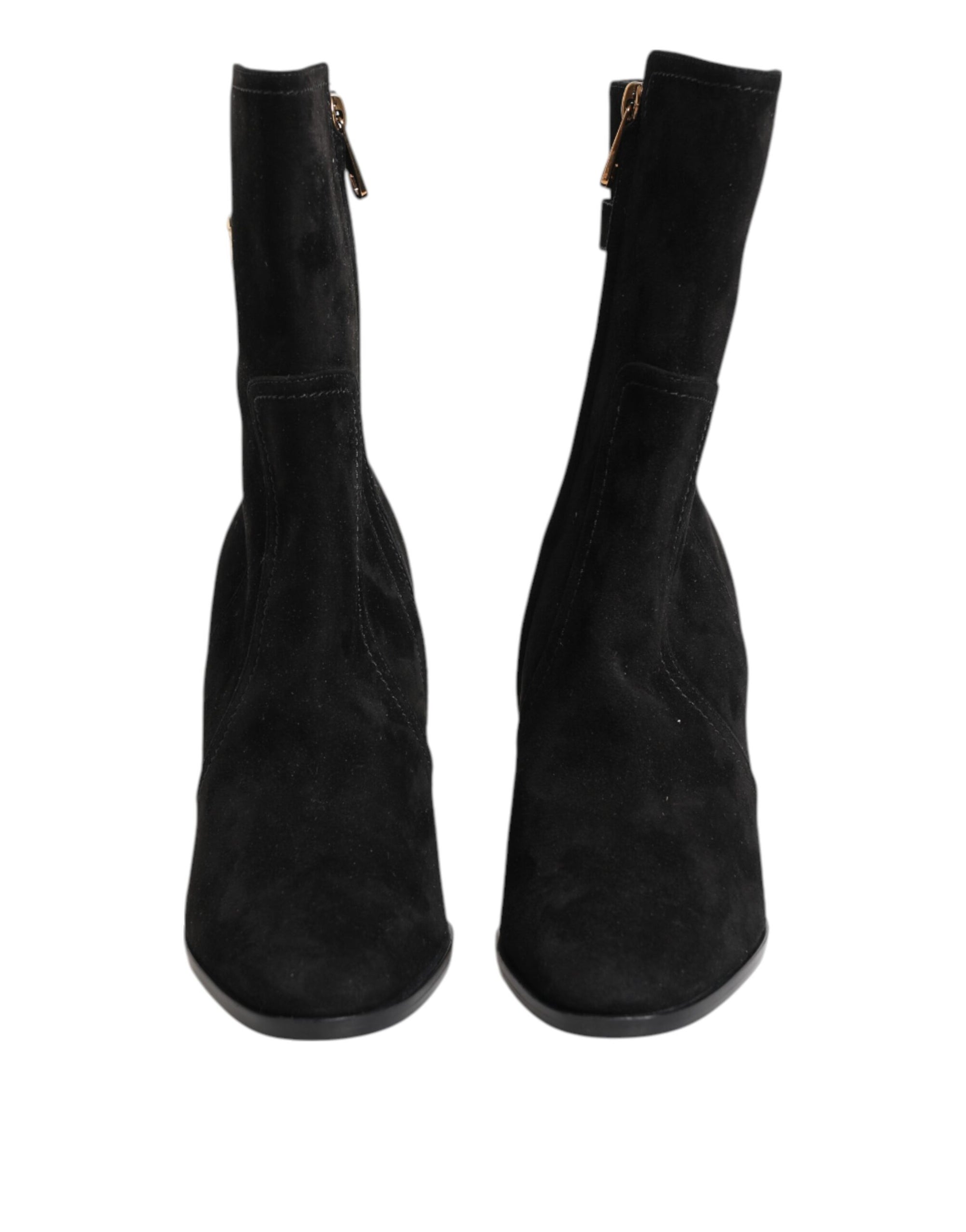 Dolce &amp; Gabbana Black Suede Leather Mid Calf Boots Shoes