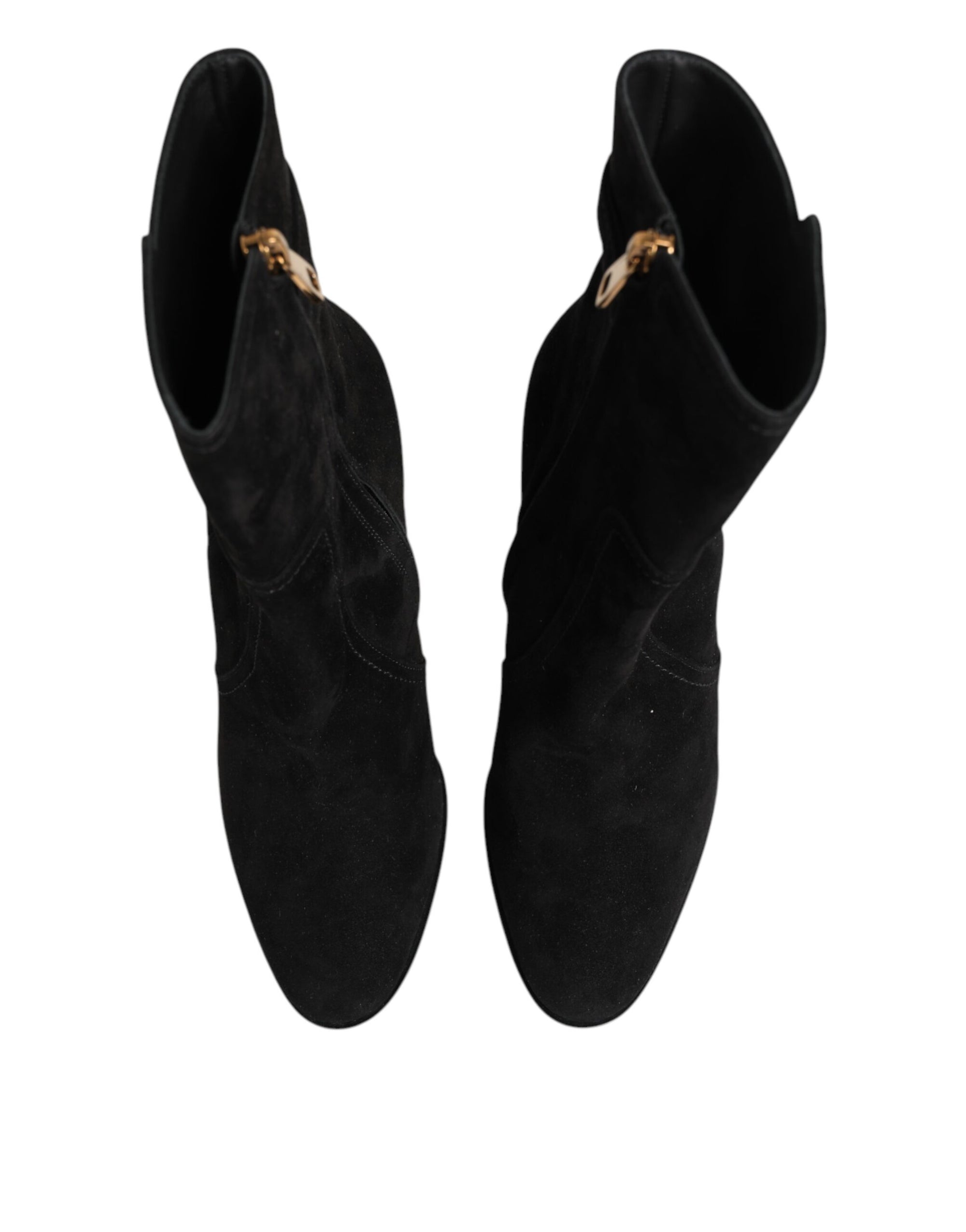 Dolce &amp; Gabbana Black Suede Leather Mid Calf Boots Shoes