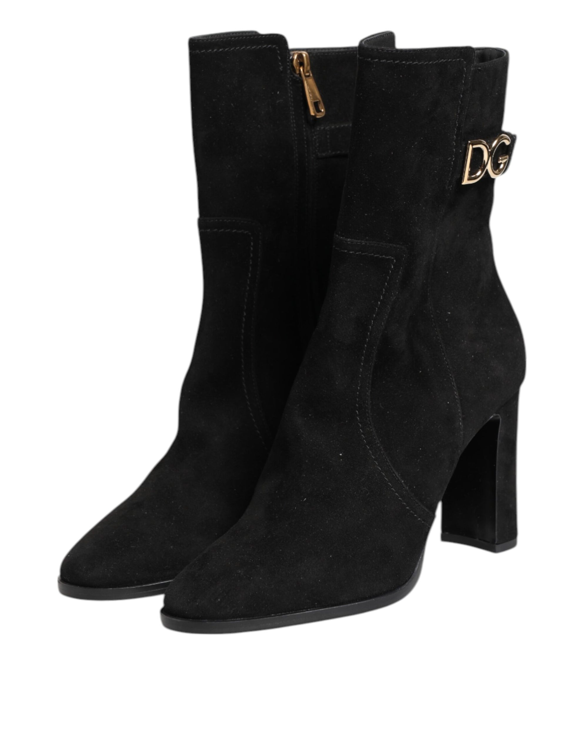Dolce &amp; Gabbana Black Suede Leather Mid Calf Boots Shoes