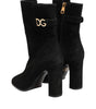 Dolce &amp; Gabbana Black Suede Leather Mid Calf Boots Shoes