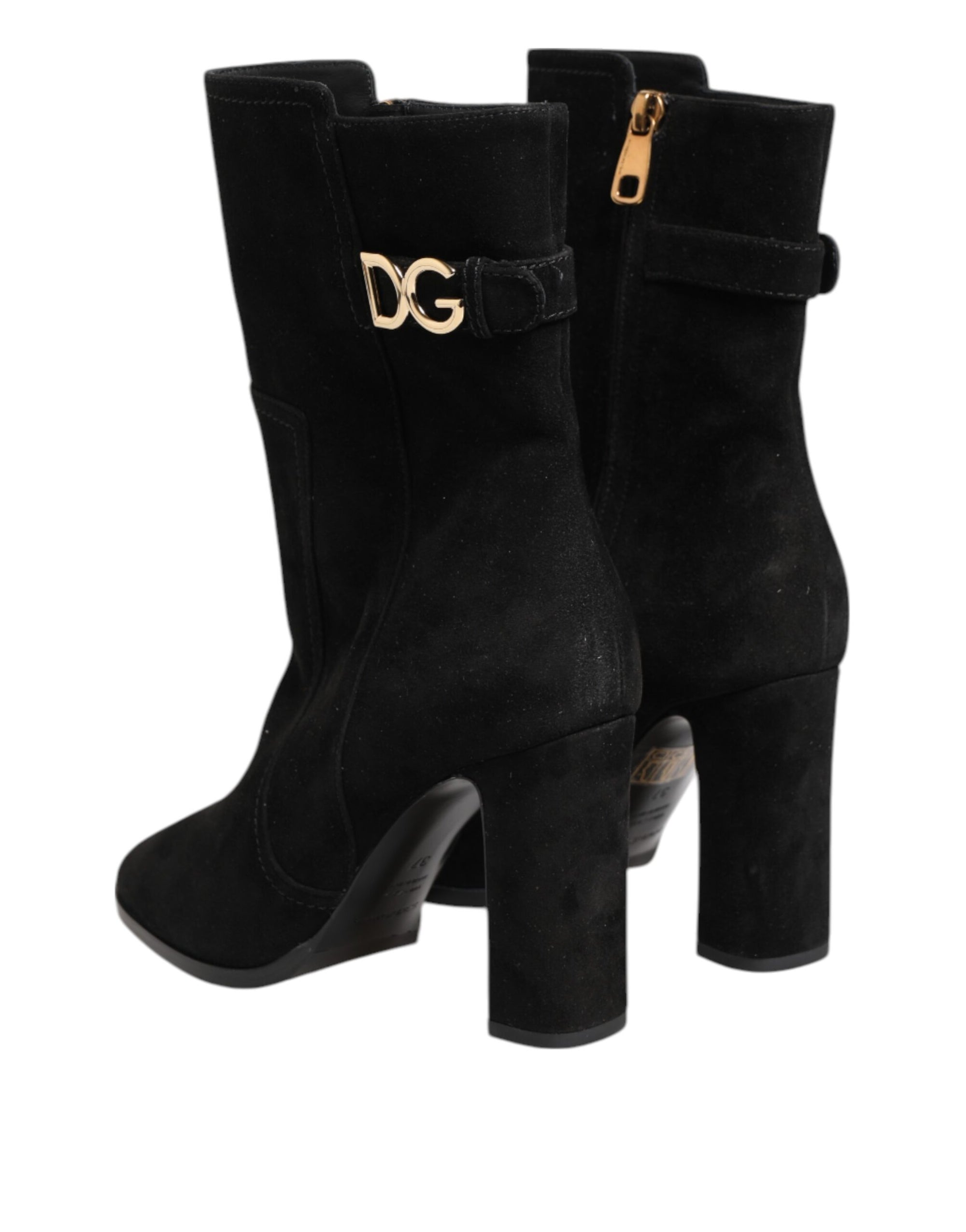 Dolce &amp; Gabbana Black Suede Leather Mid Calf Boots Shoes