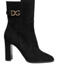 Dolce &amp; Gabbana Black Suede Leather Mid Calf Boots Shoes