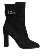 Dolce &amp; Gabbana Black Suede Leather Mid Calf Boots Shoes