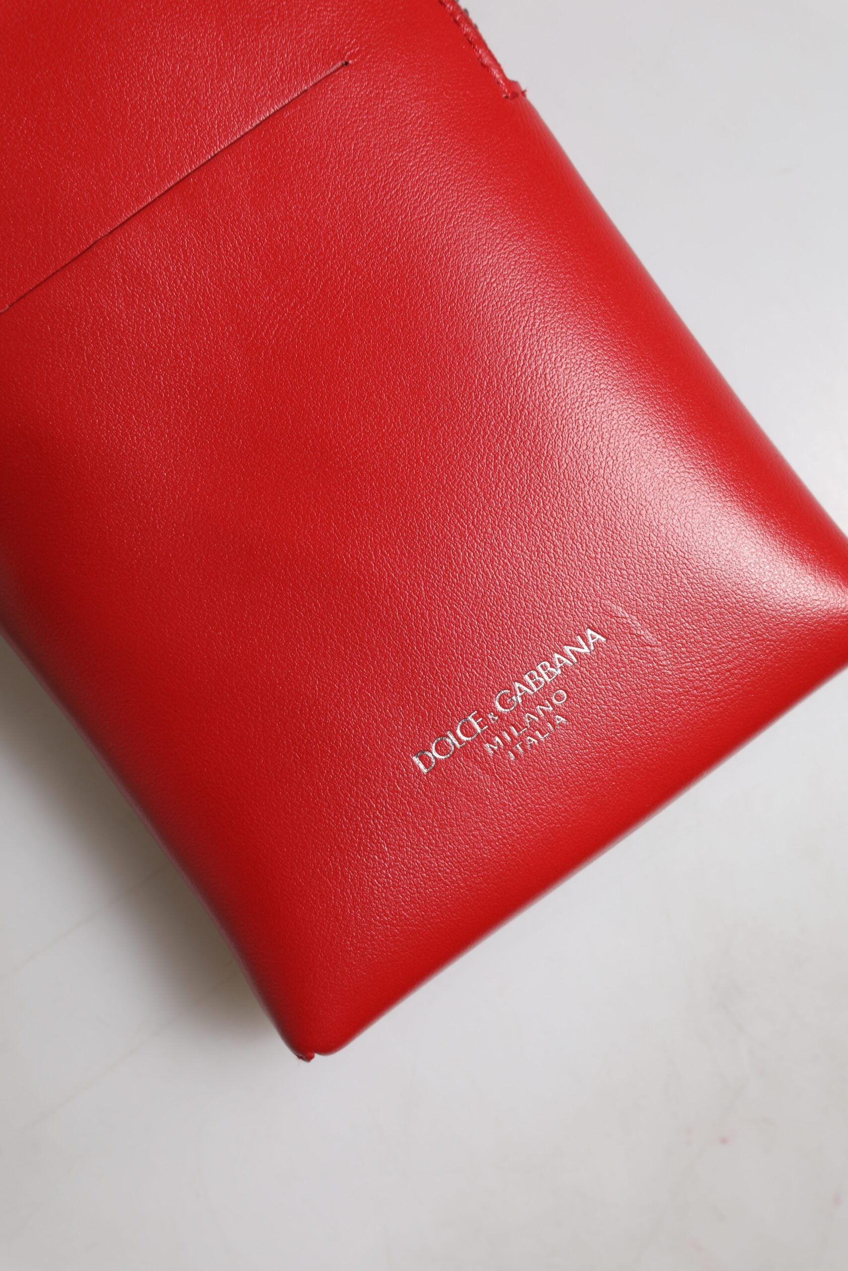 Dolce &amp; Gabbana Red Leather Purse Phone Sling Crossbody Neck Strap Bag
