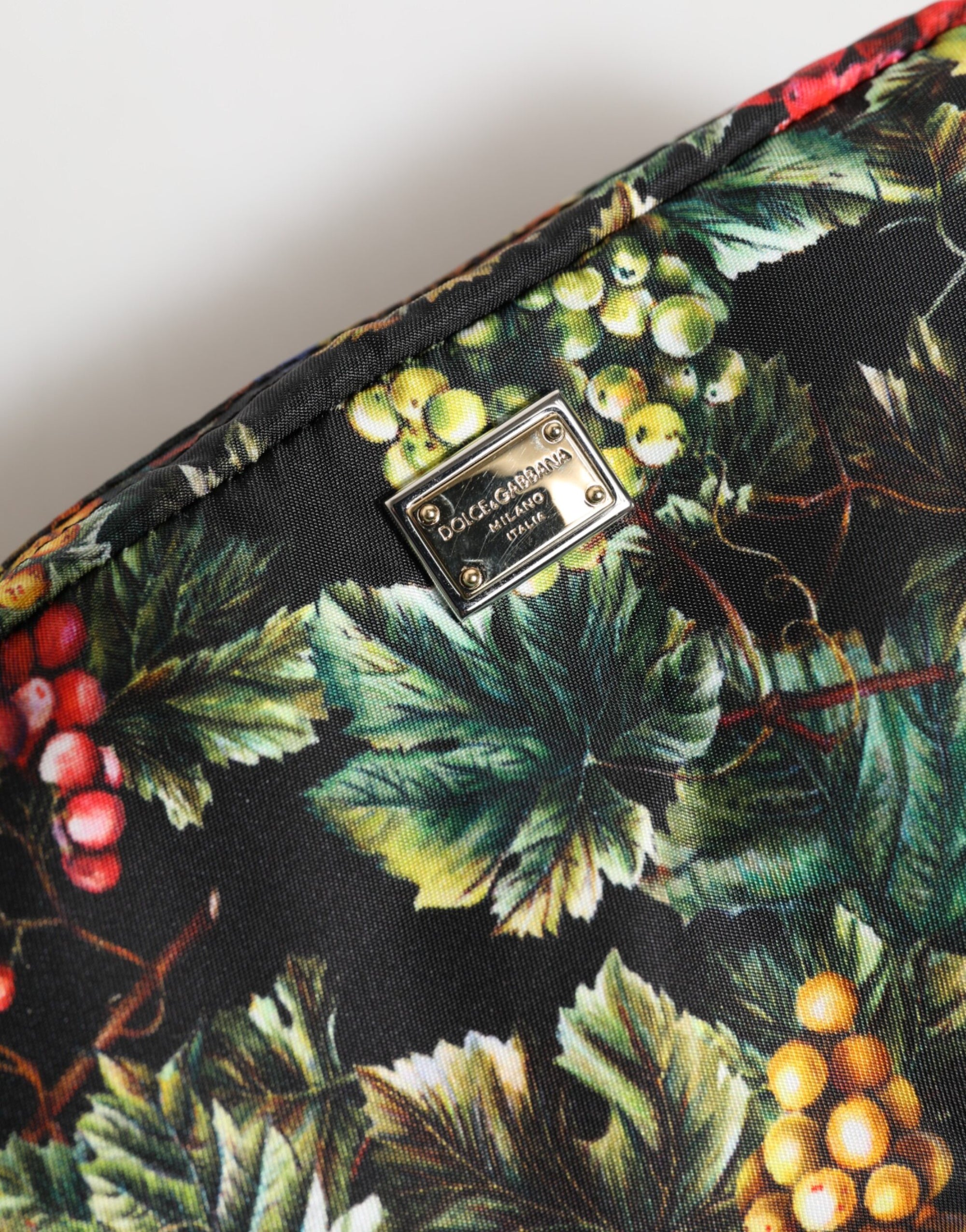 Dolce & Gabbana Multicolor Grape Print Clutch Logo Plaque Pouch Bag