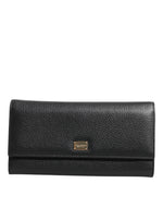 Portefeuille porte-cartes à trois volets en cuir noir Dolce &amp; Gabbana avec plaque logo