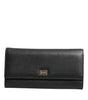 Portefeuille porte-cartes à trois volets en cuir noir Dolce &amp; Gabbana avec plaque logo