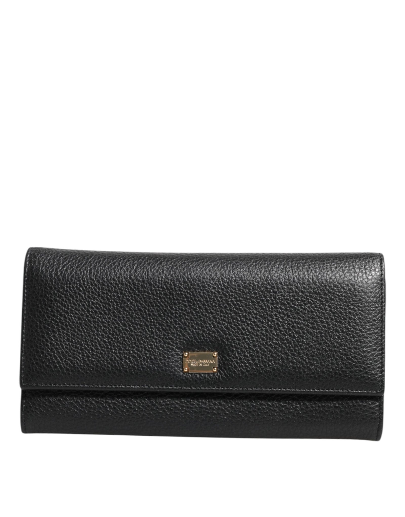 Portefeuille porte-cartes à trois volets en cuir noir Dolce &amp; Gabbana avec plaque logo