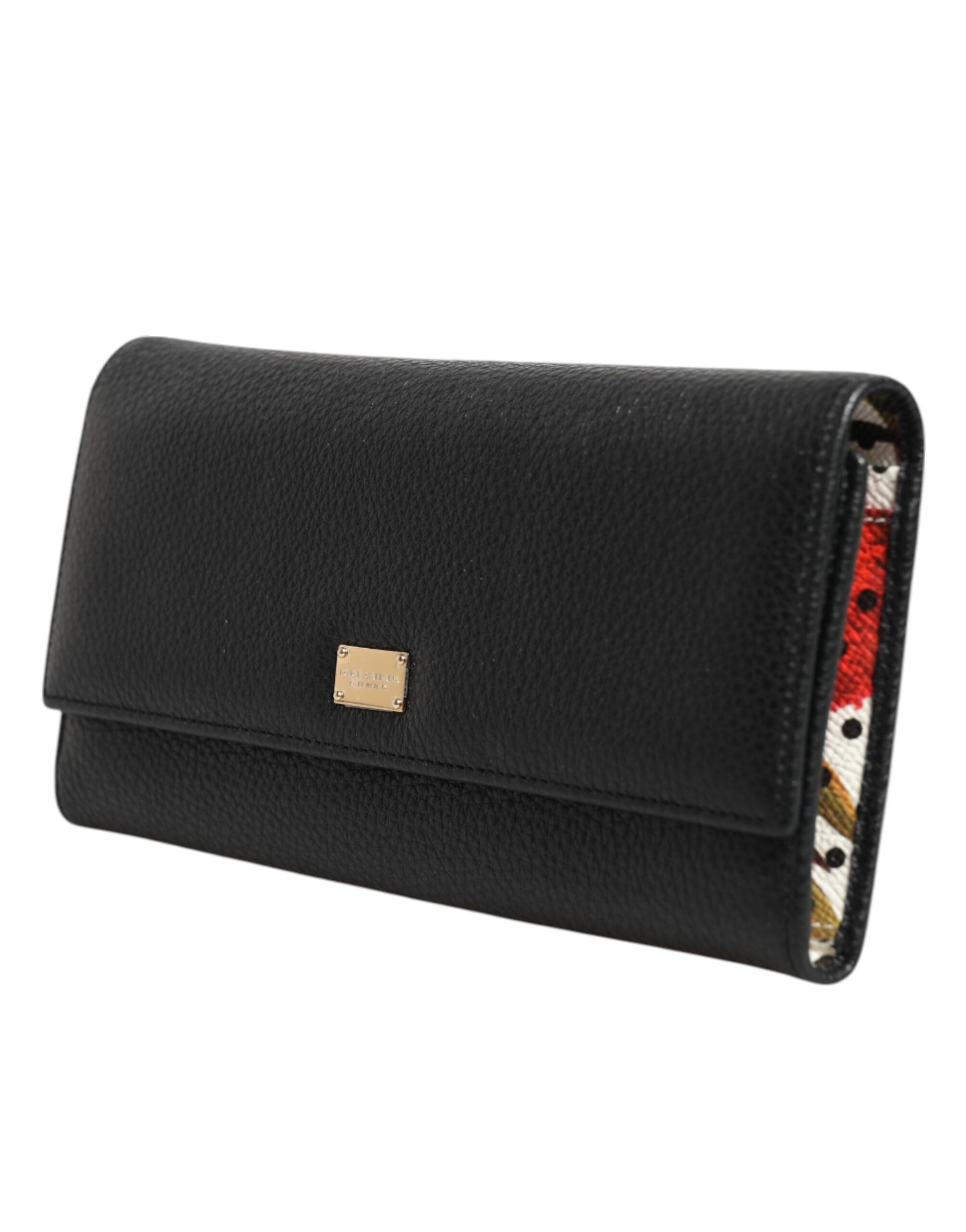 Portefeuille porte-cartes à trois volets en cuir noir Dolce &amp; Gabbana avec plaque logo
