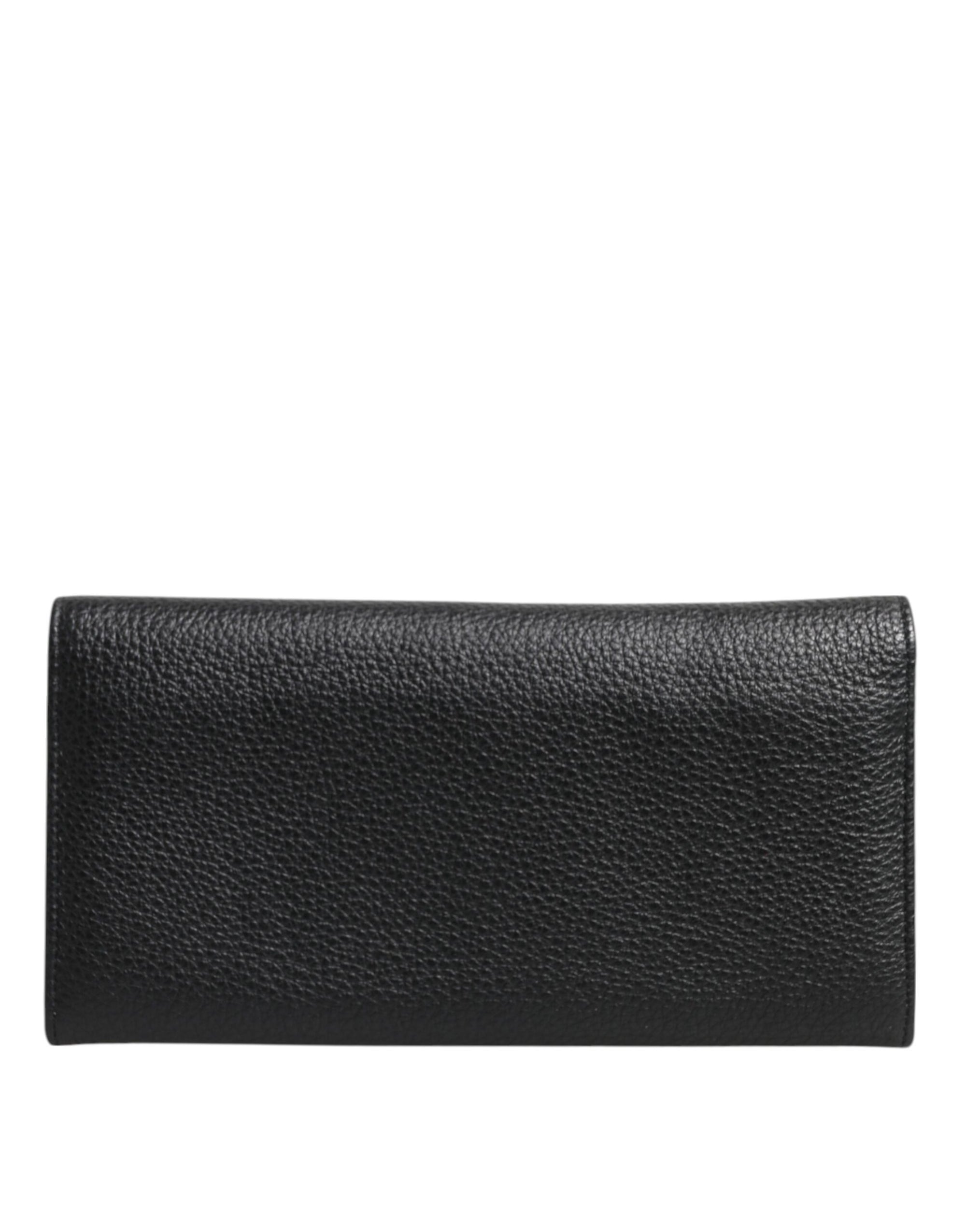 Portefeuille porte-cartes à trois volets en cuir noir Dolce &amp; Gabbana avec plaque logo