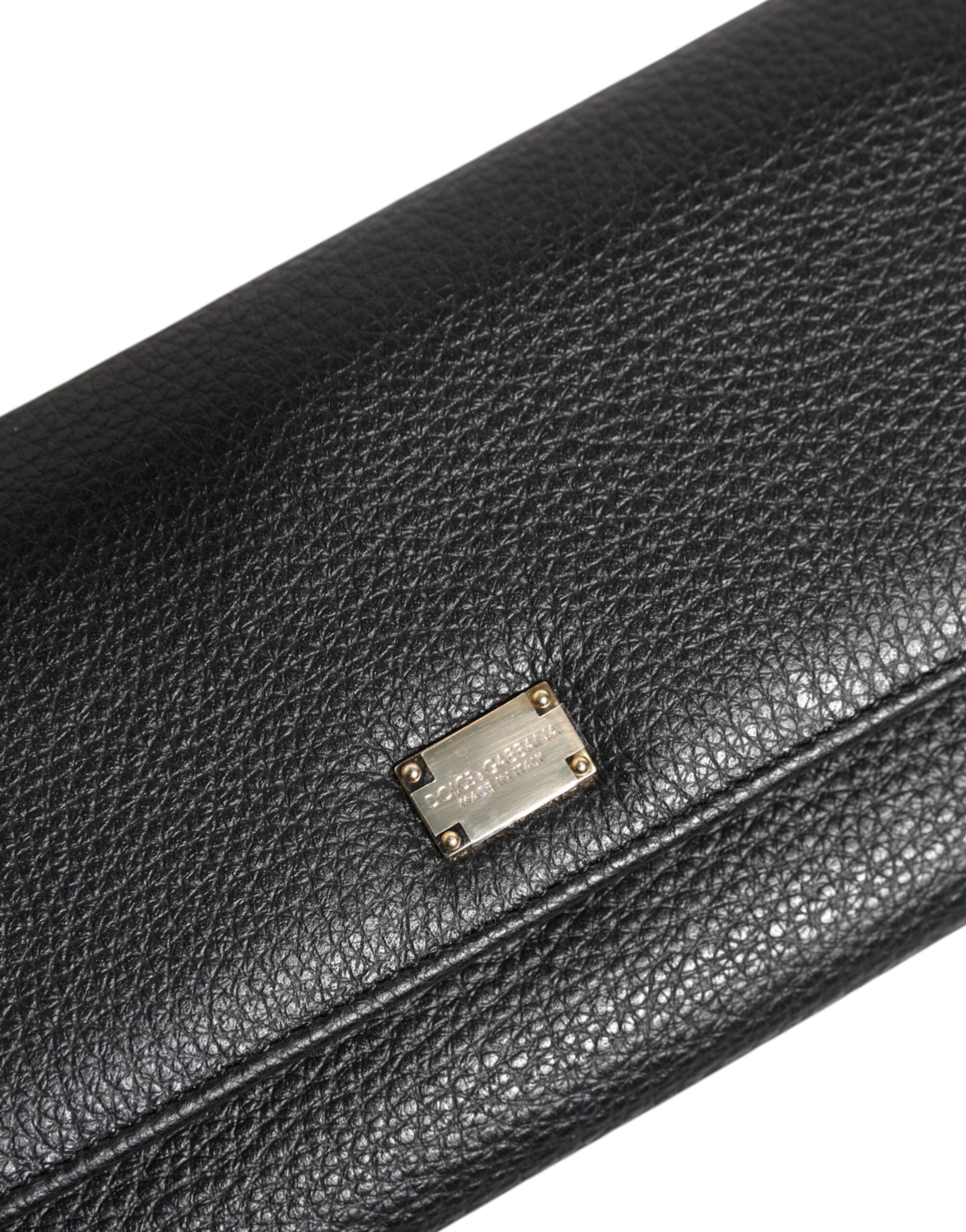 Portefeuille porte-cartes à trois volets en cuir noir Dolce &amp; Gabbana avec plaque logo