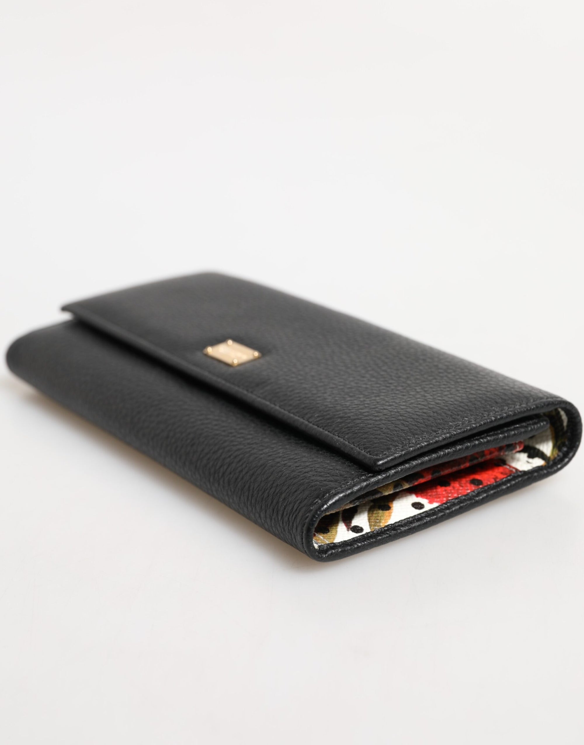 Portefeuille porte-cartes à trois volets en cuir noir Dolce &amp; Gabbana avec plaque logo