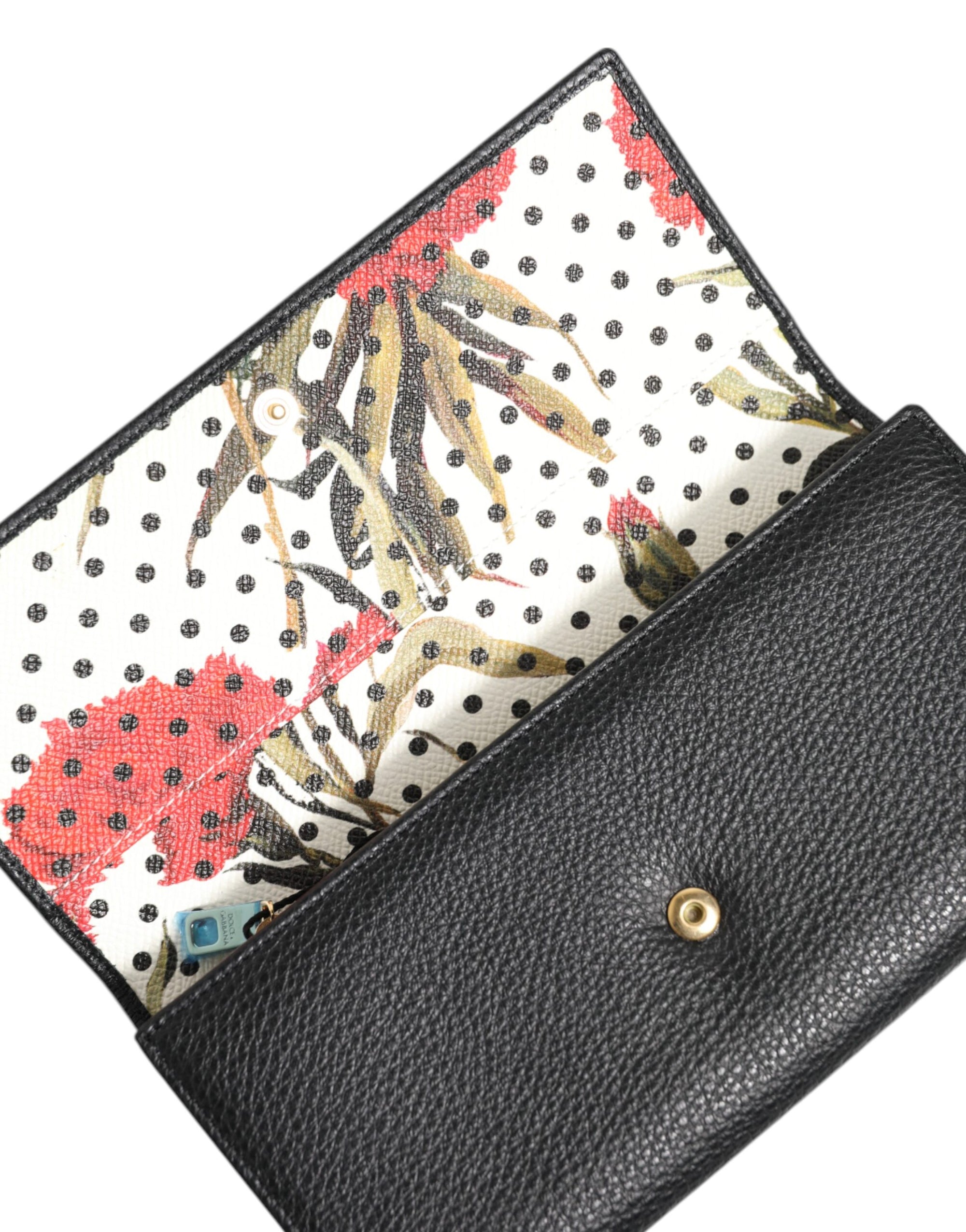 Portefeuille porte-cartes à trois volets en cuir noir Dolce &amp; Gabbana avec plaque logo
