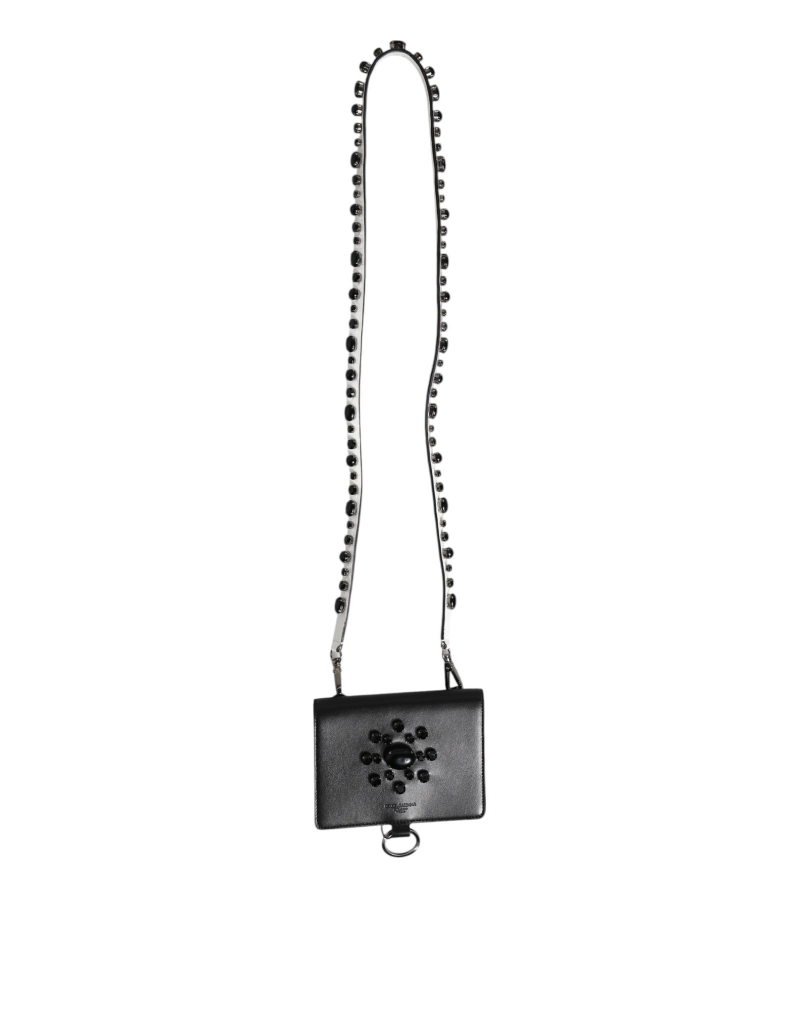 Dolce &amp; Gabbana Black Leather Crystal Embellished Card Holder Wallet
