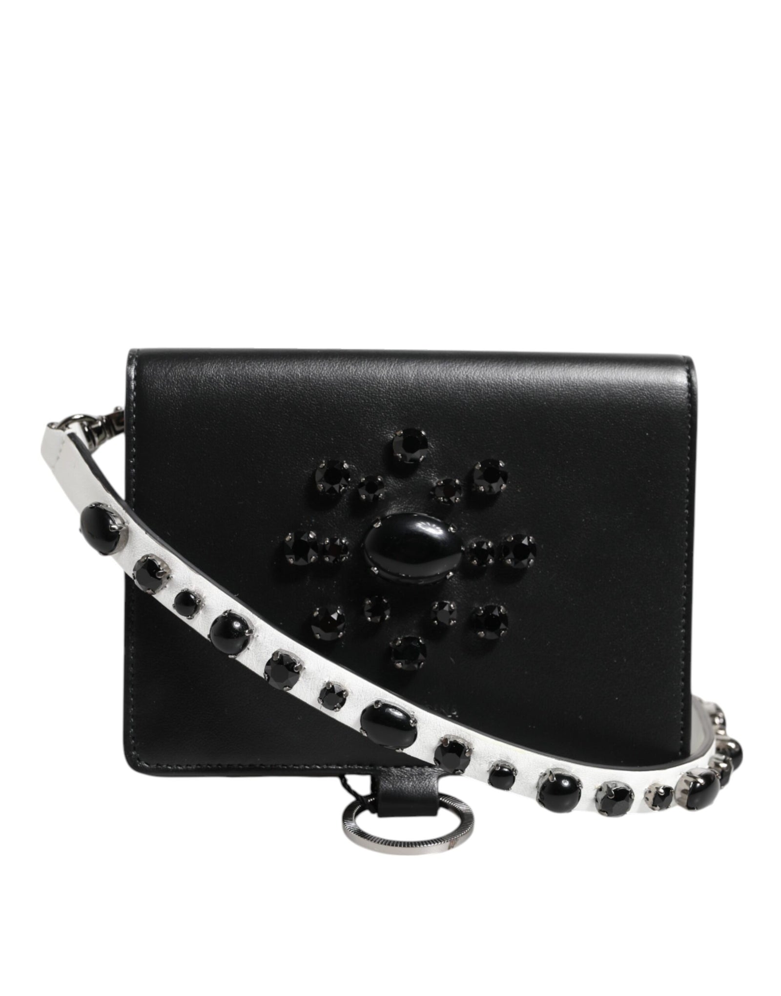Dolce &amp; Gabbana Black Leather Crystal Embellished Card Holder Wallet
