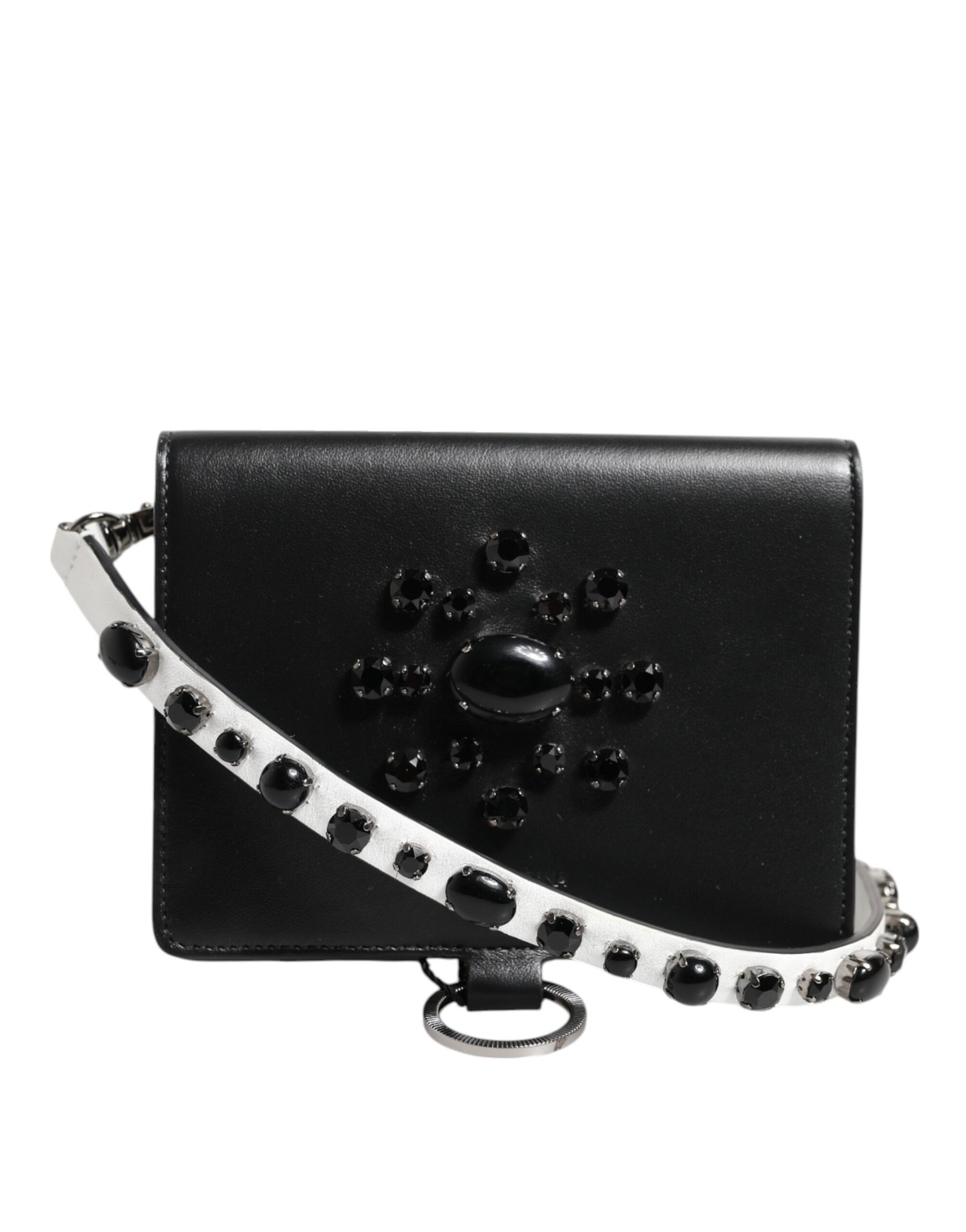 Dolce &amp; Gabbana Black Leather Crystal Embellished Card Holder Wallet