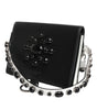 Dolce &amp; Gabbana Black Leather Crystal Embellished Card Holder Wallet