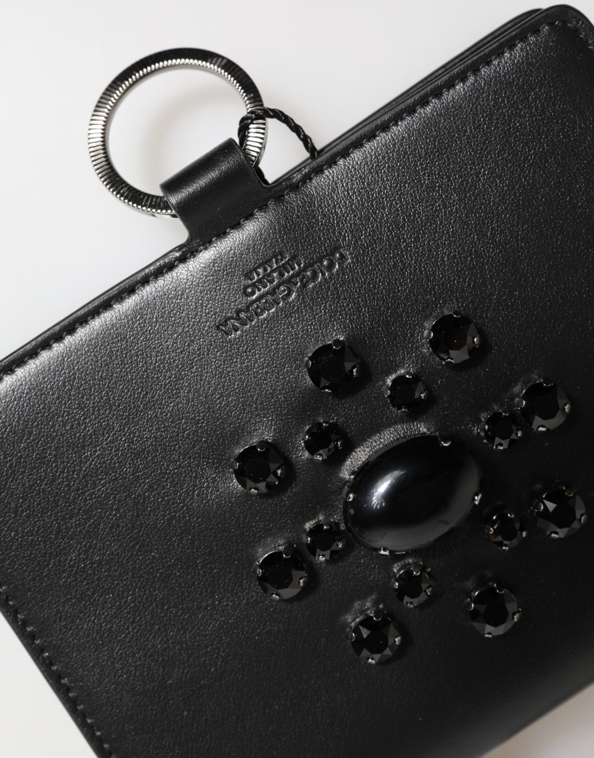 Dolce &amp; Gabbana Black Leather Crystal Embellished Card Holder Wallet