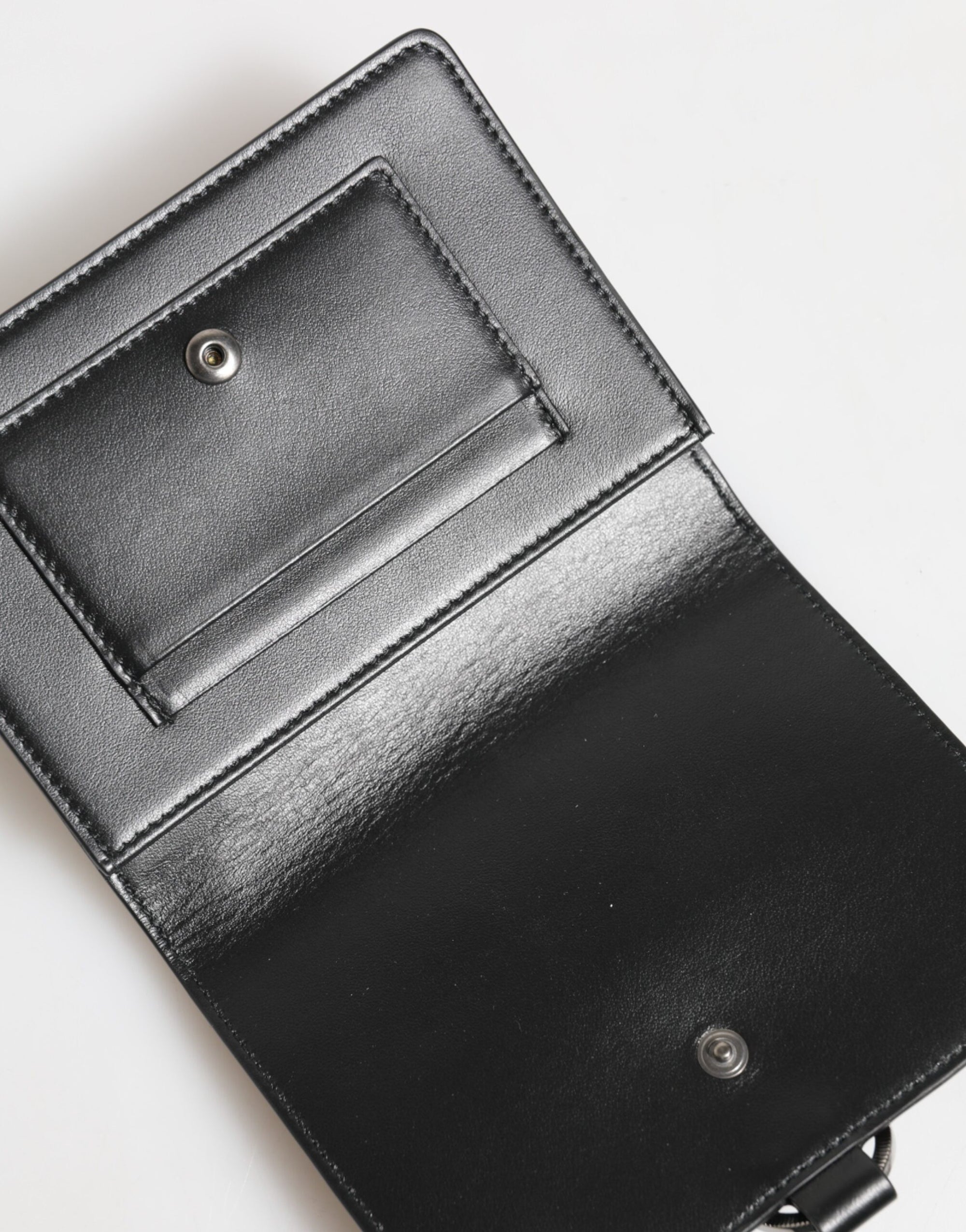 Dolce &amp; Gabbana Black Leather Crystal Embellished Card Holder Wallet