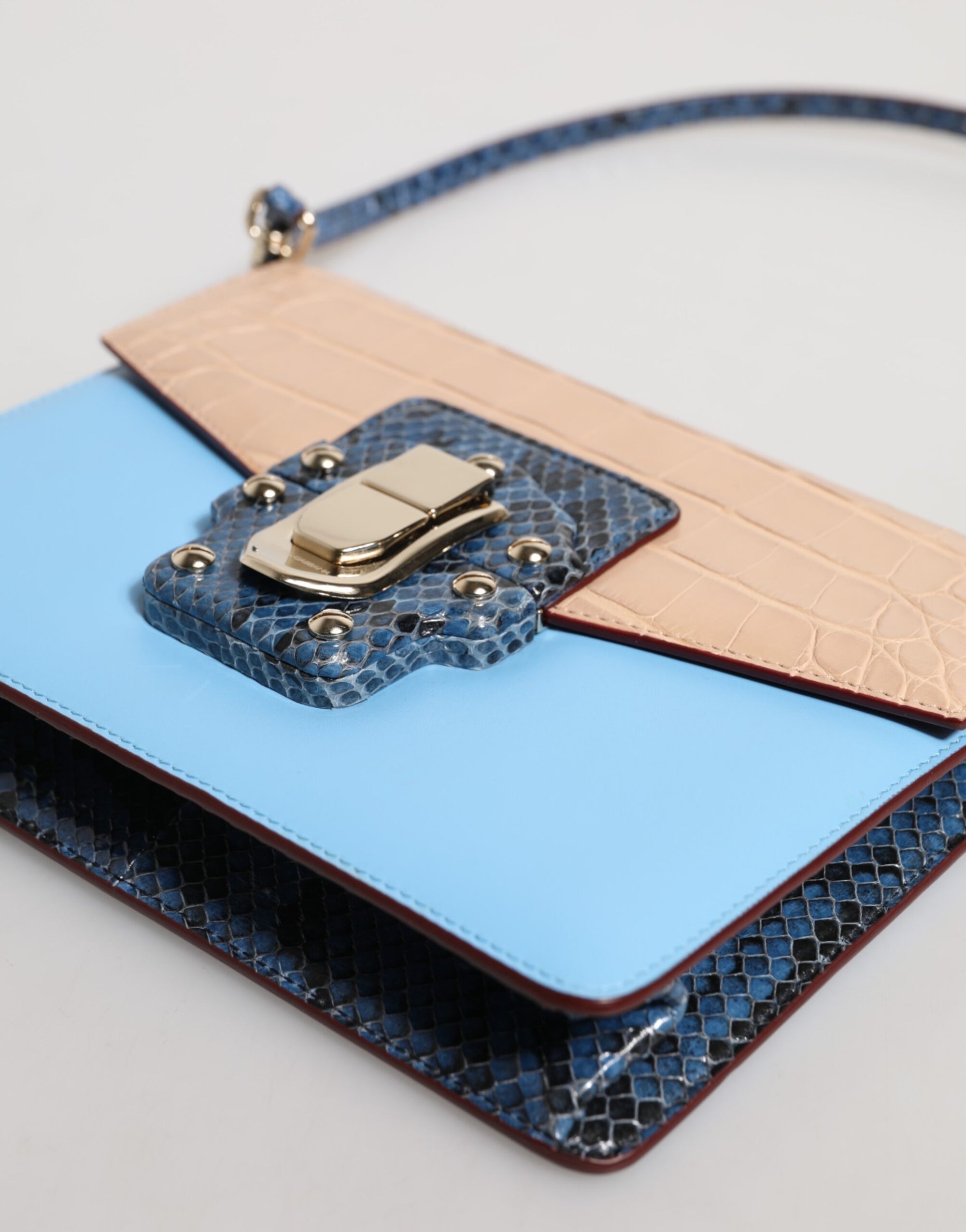 Sac bandoulière Dolce &amp; Gabbana LUCIA en cuir exotique bleu beige
