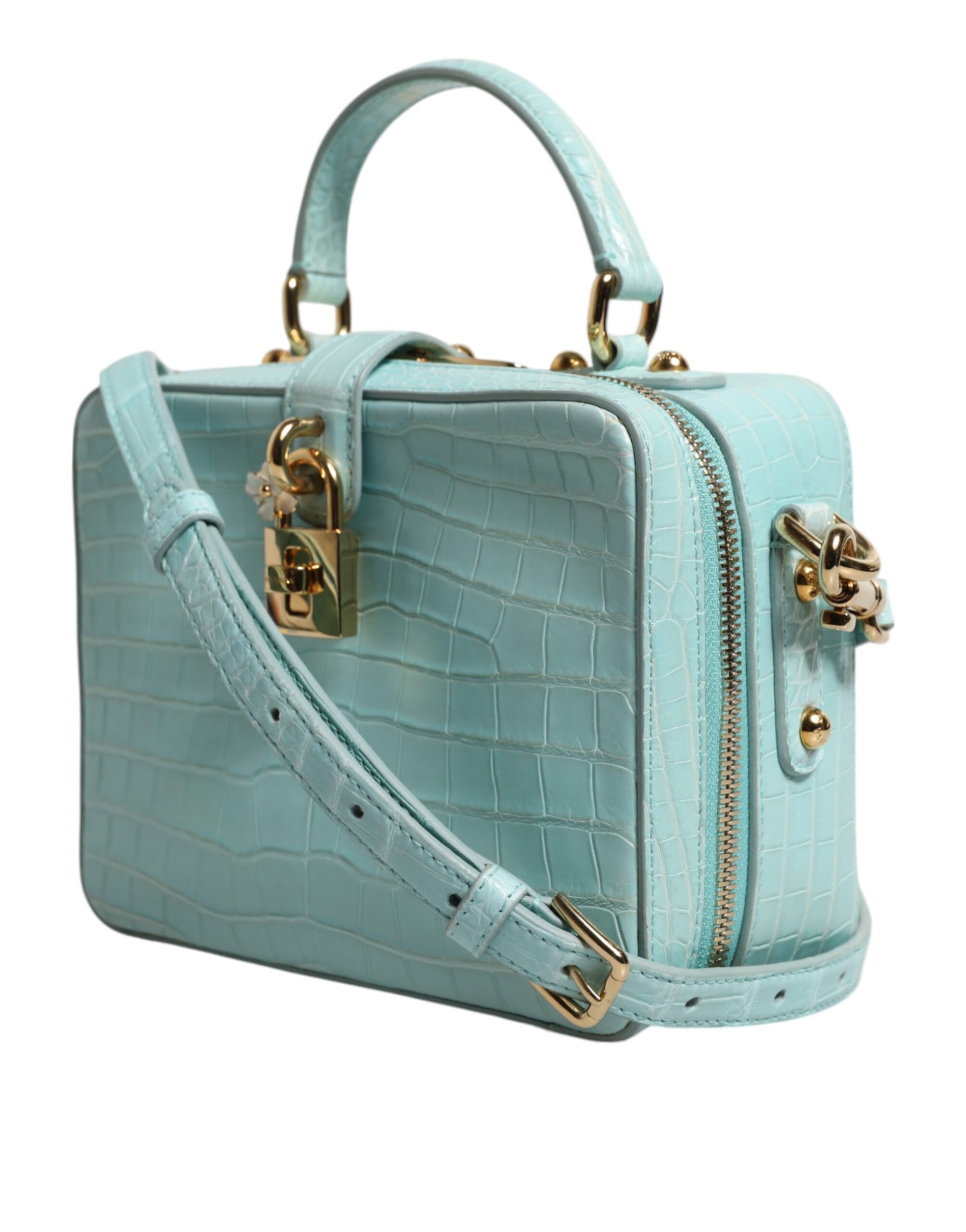 Sac à bandoulière en cuir gaufré vert menthe Dolce &amp; Gabbana avec cadenas