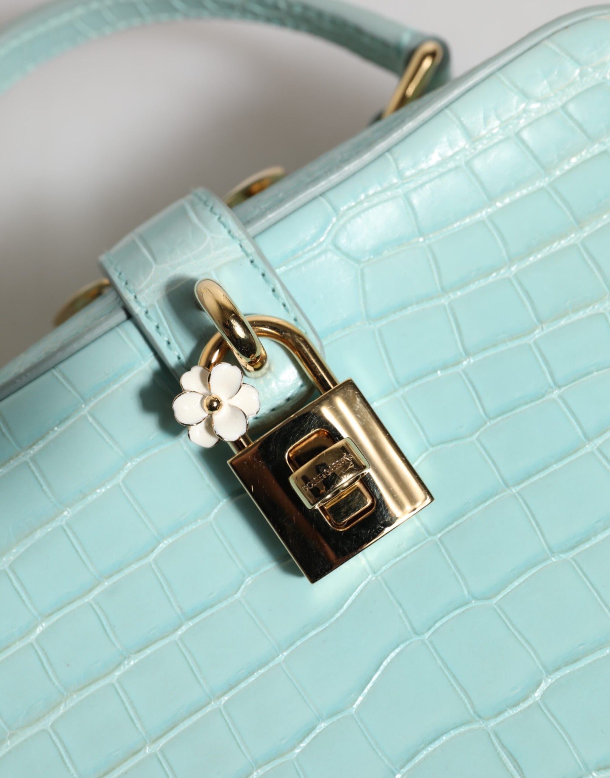 Sac à bandoulière en cuir gaufré vert menthe Dolce &amp; Gabbana avec cadenas