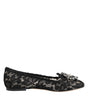 Dolce &amp; Gabbana Black Taormina Lace Crystals Flats Shoes