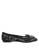 Dolce &amp; Gabbana Black Taormina Lace Crystals Flats Shoes