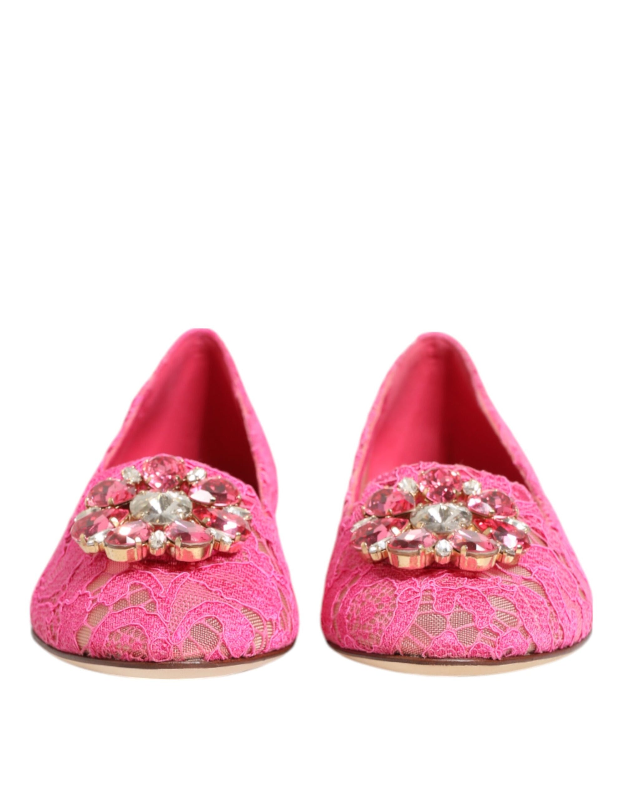Dolce &amp; Gabbana Pink Taormina Lace Crystals Flats Shoes