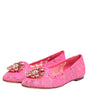 Dolce &amp; Gabbana Pink Taormina Lace Crystals Flats Shoes