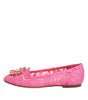 Dolce &amp; Gabbana Pink Taormina Lace Crystals Flats Shoes