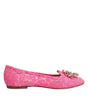 Dolce &amp; Gabbana Pink Taormina Lace Crystals Flats Shoes