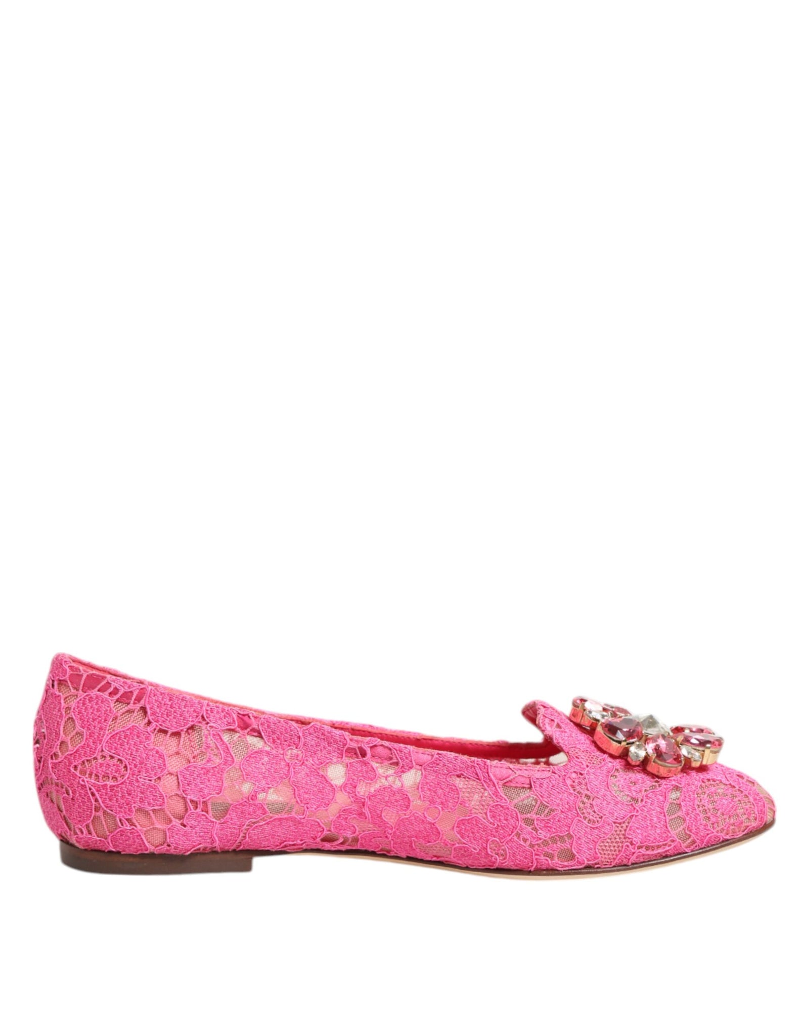Dolce &amp; Gabbana Pink Taormina Lace Crystals Flats Shoes
