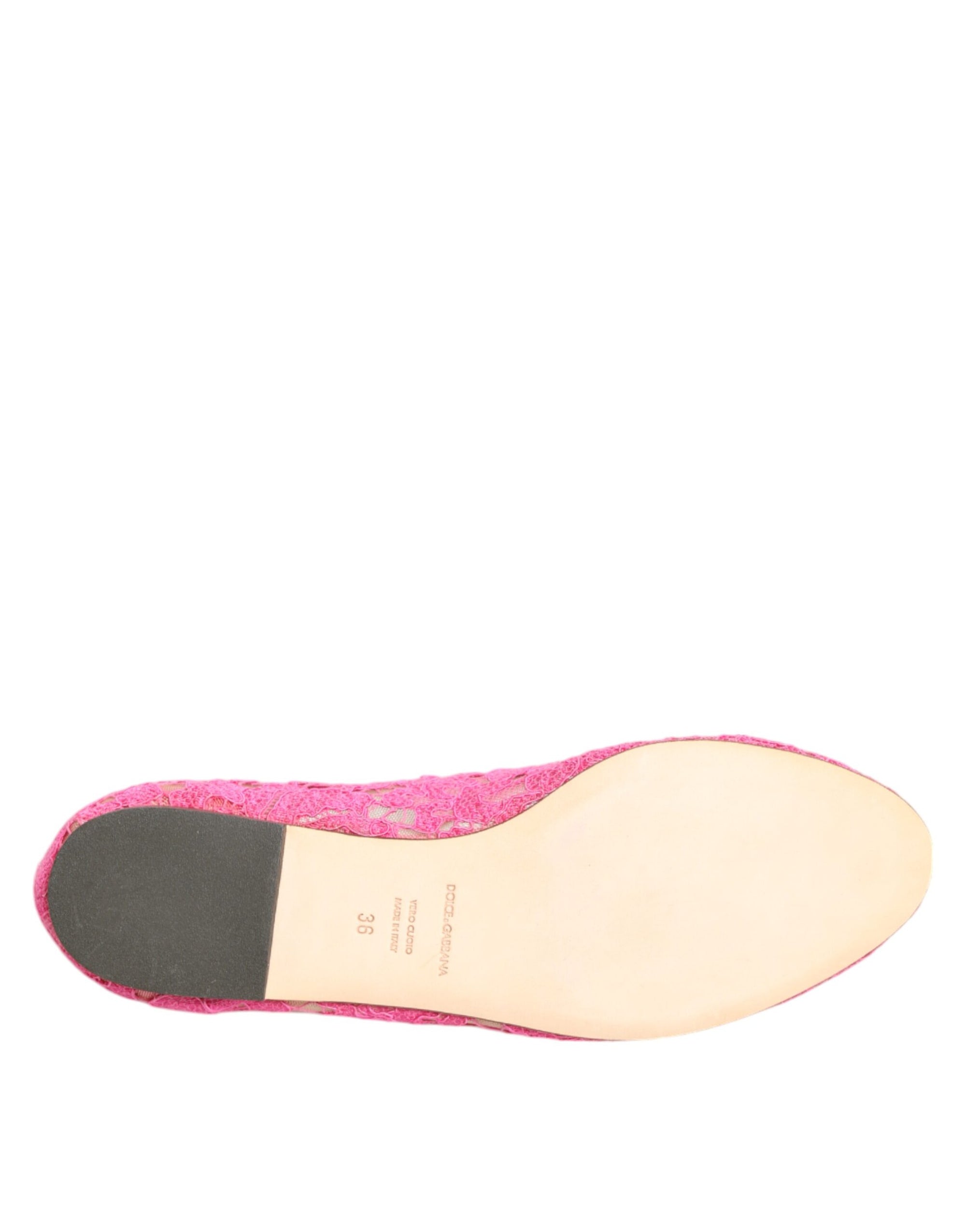 Dolce &amp; Gabbana Pink Taormina Lace Crystals Flats Shoes