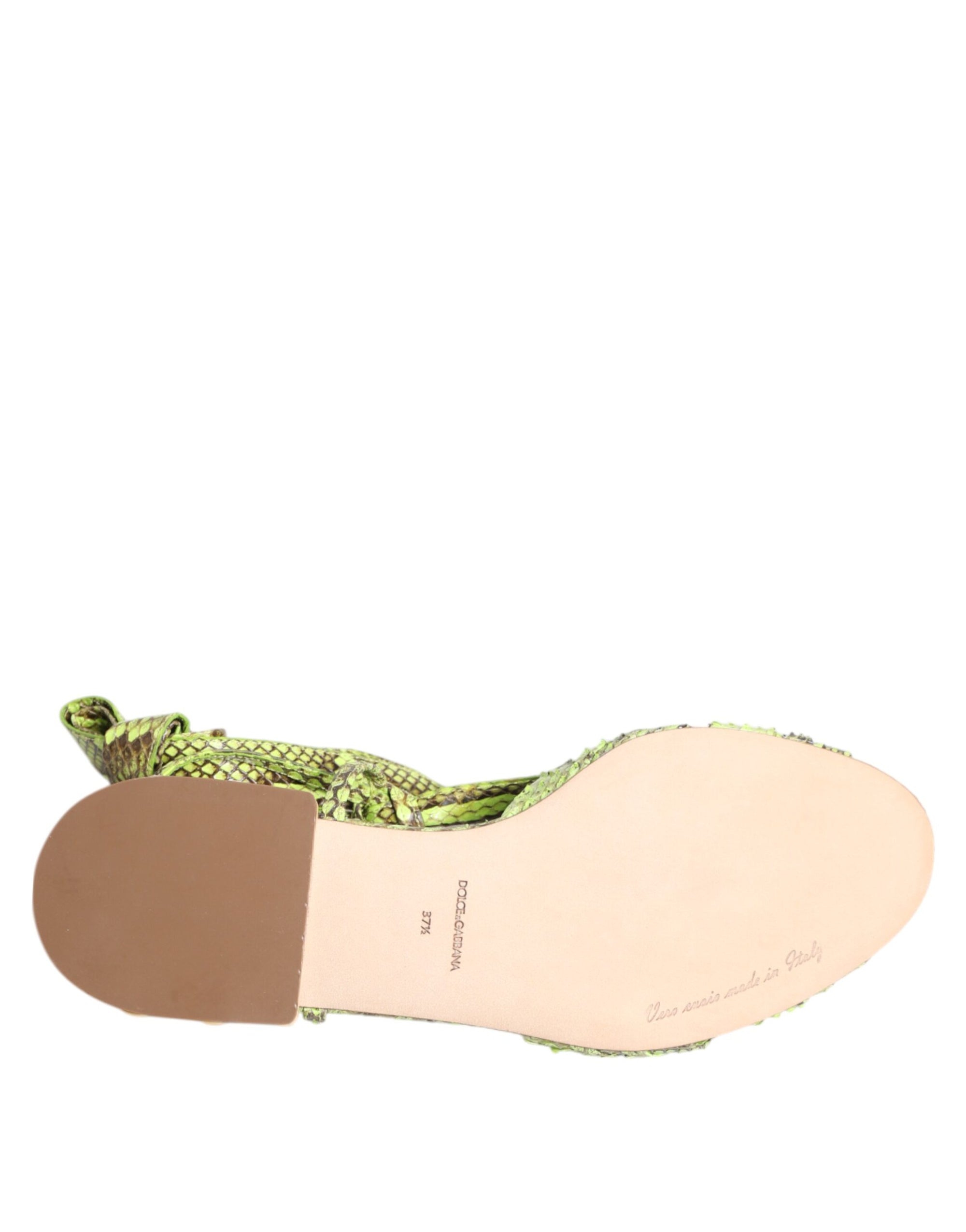 Dolce & Gabbana Green Python Print Ankle Strap Flats Shoes