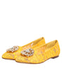 Dolce & Gabbana Yellow Taormina Lace Crystals Flats Shoes