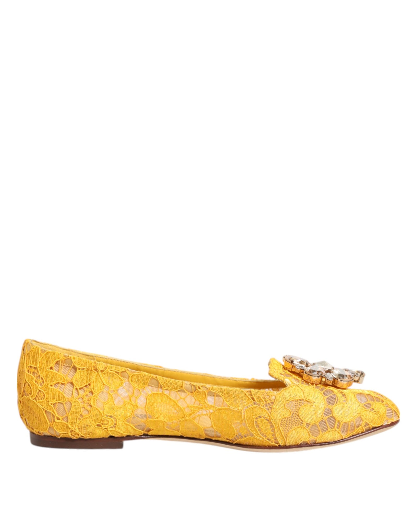 Dolce &amp; Gabbana Yellow Taormina Lace Crystals Flats Shoes