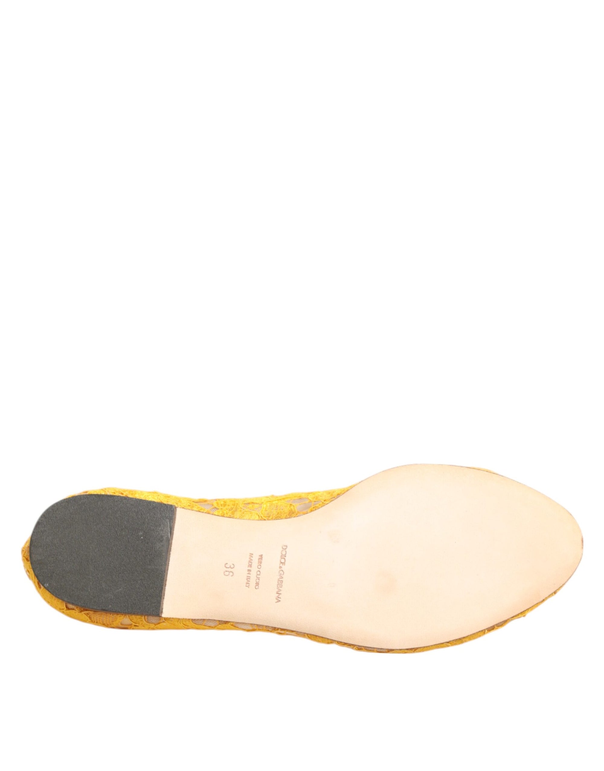 Dolce & Gabbana Yellow Taormina Lace Crystals Flats Shoes