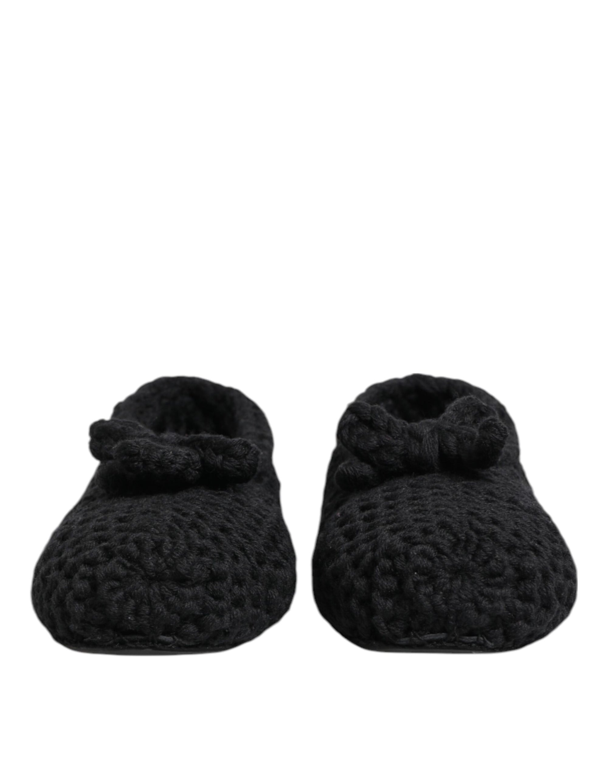 Dolce &amp; Gabbana Black Wool Knit Slip On Ballerina Flats Shoes